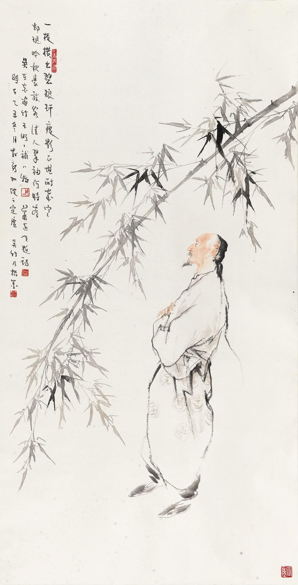 11161985年作赏竹图立轴设色纸本