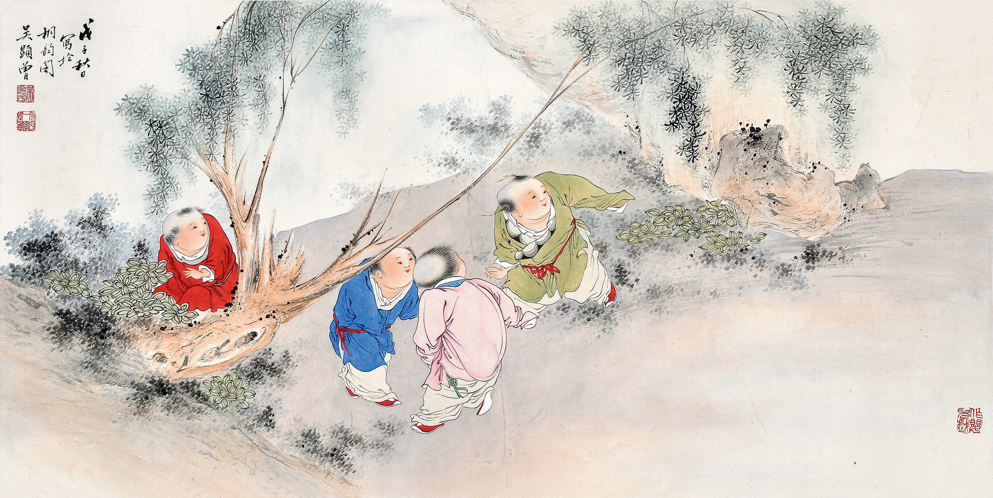 0294婴戏图镜片设色纸本