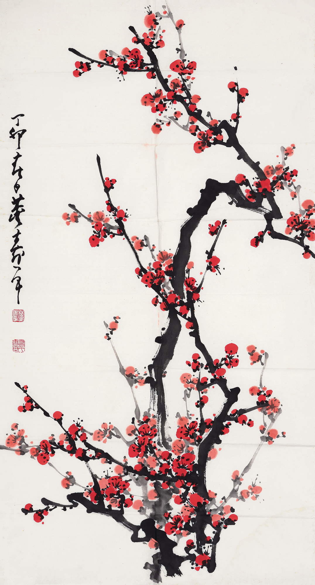 39721987年作红梅镜心设色纸本