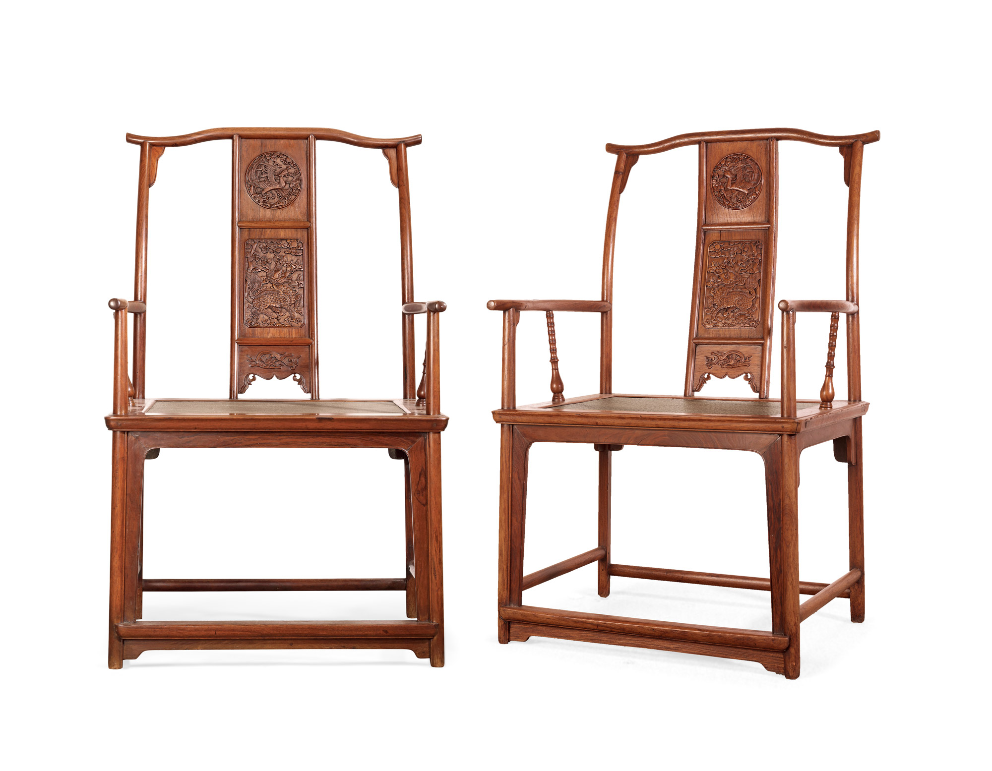 黄花梨麒麟引凤纹四出头官帽椅-逍遥座—黄花梨独板