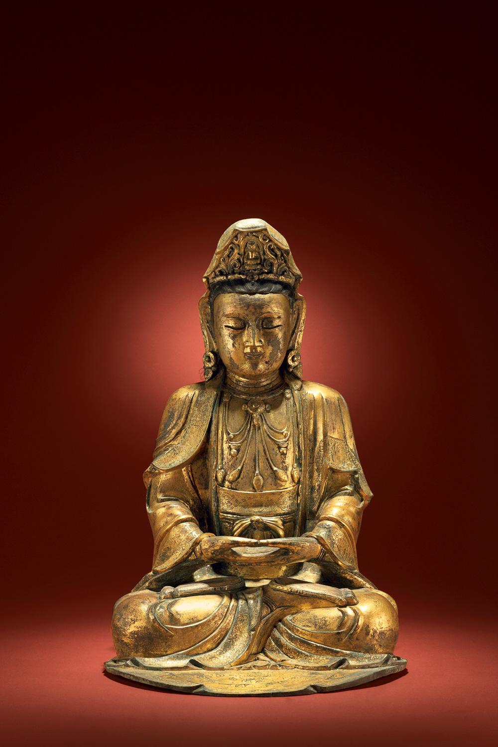 4371 明 铜鎏金观音坐像