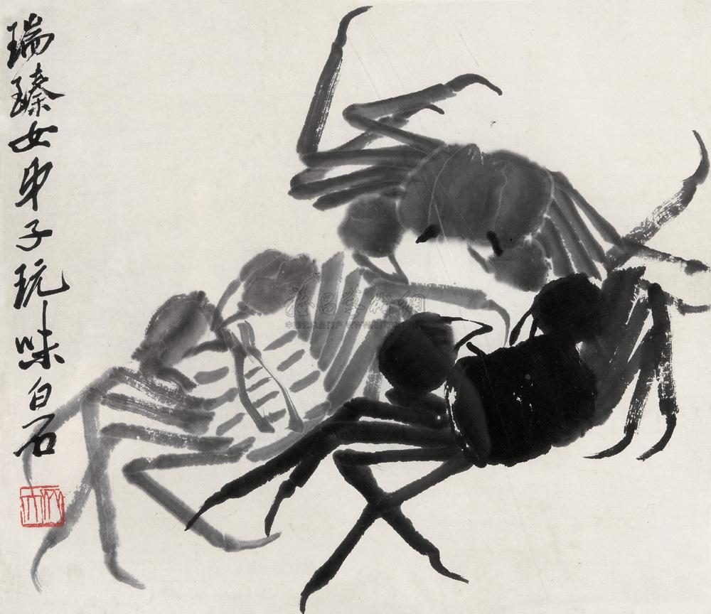 3444螃蟹镜心水墨纸本