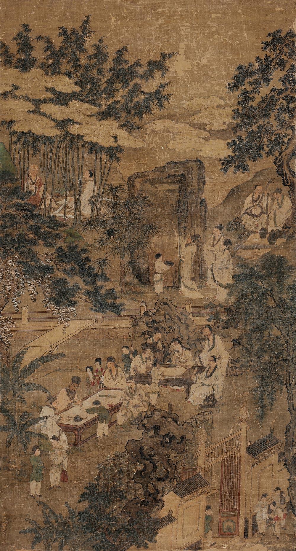 6274西园雅集图立轴设色绢本