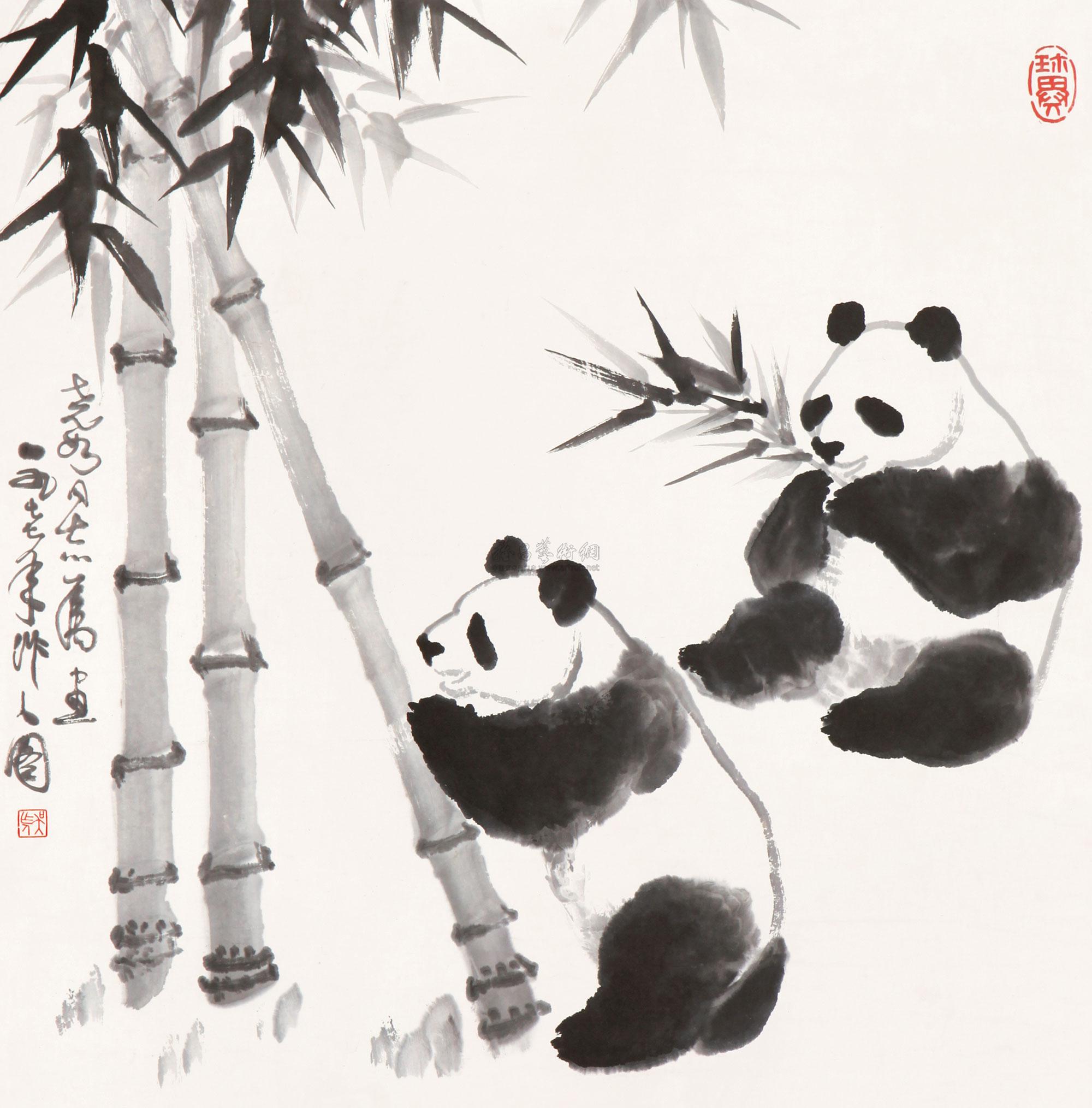 00731977年作熊猫轴水墨纸本