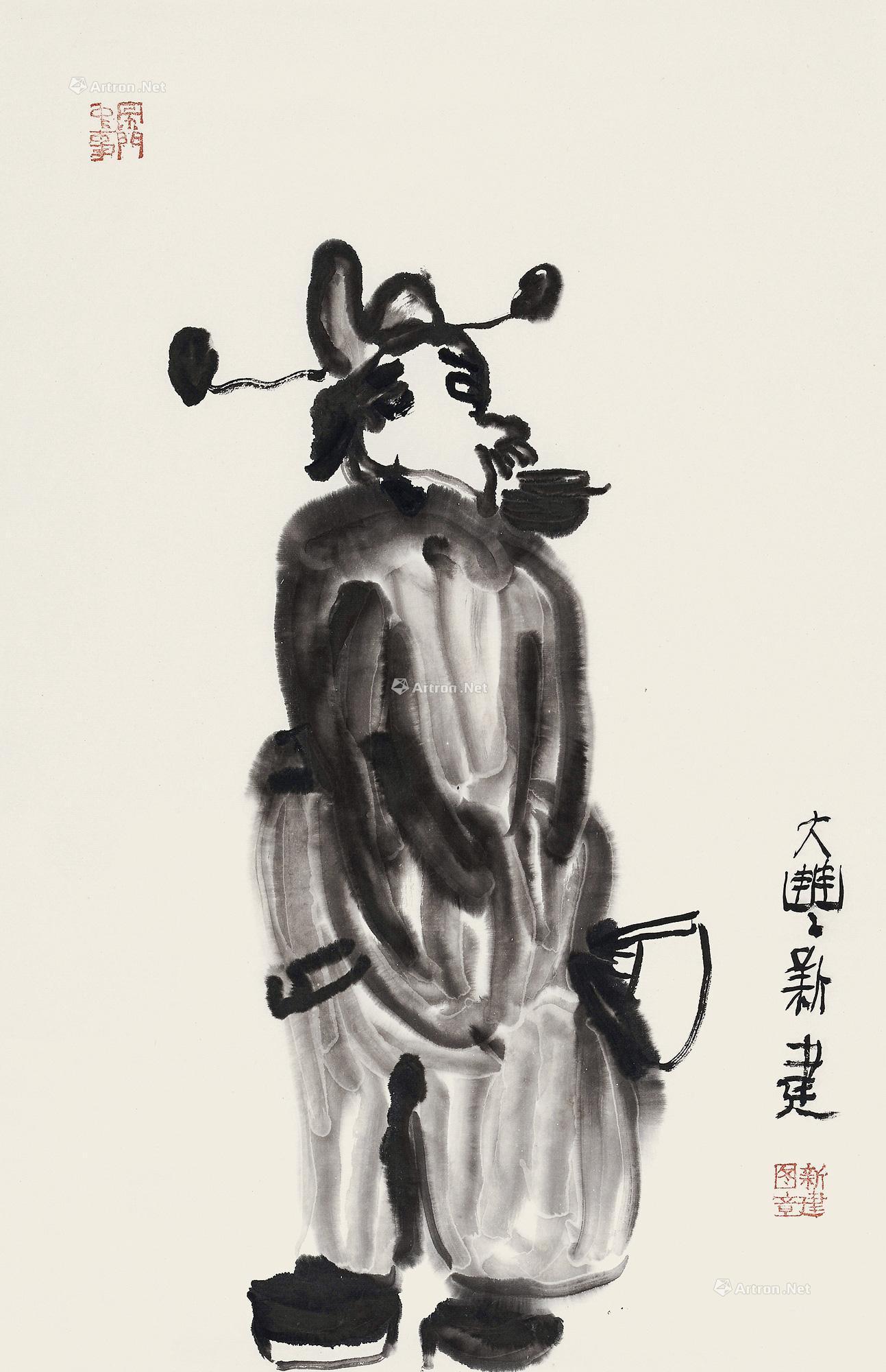 0075戏曲人物镜心纸本