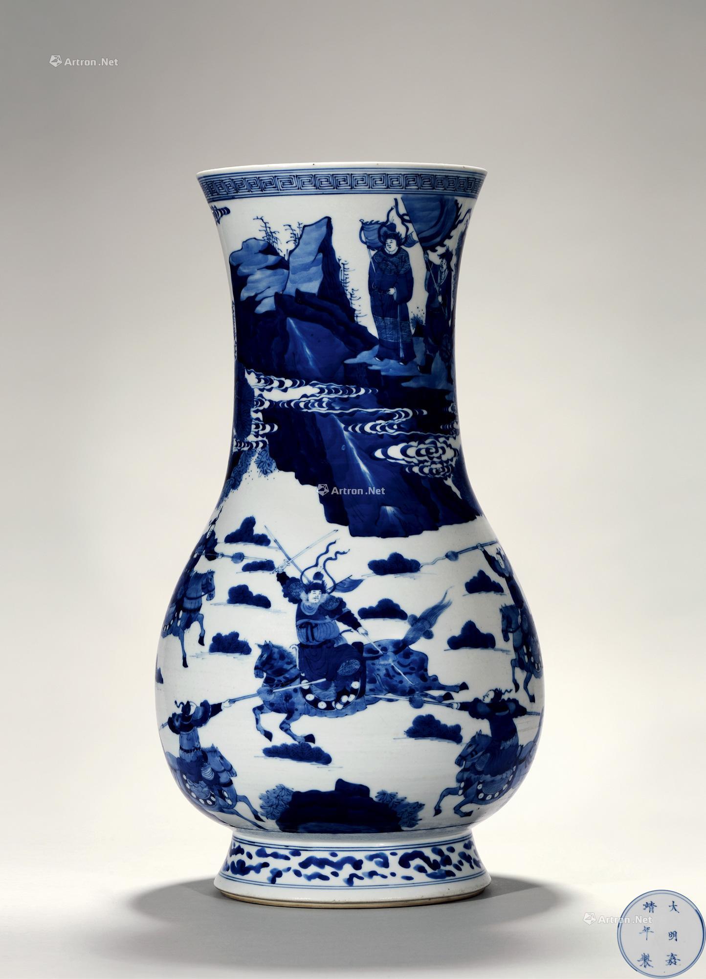 0808清康熙青花长坂坡刀马人物纹琵琶尊