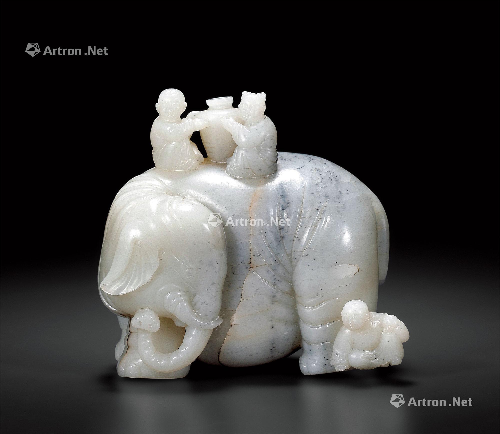 0034清和田籽料童子洗象摆件