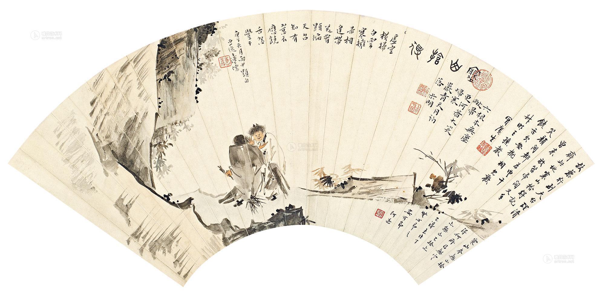 0018庚午1930年作寒山拾得立轴设色纸本