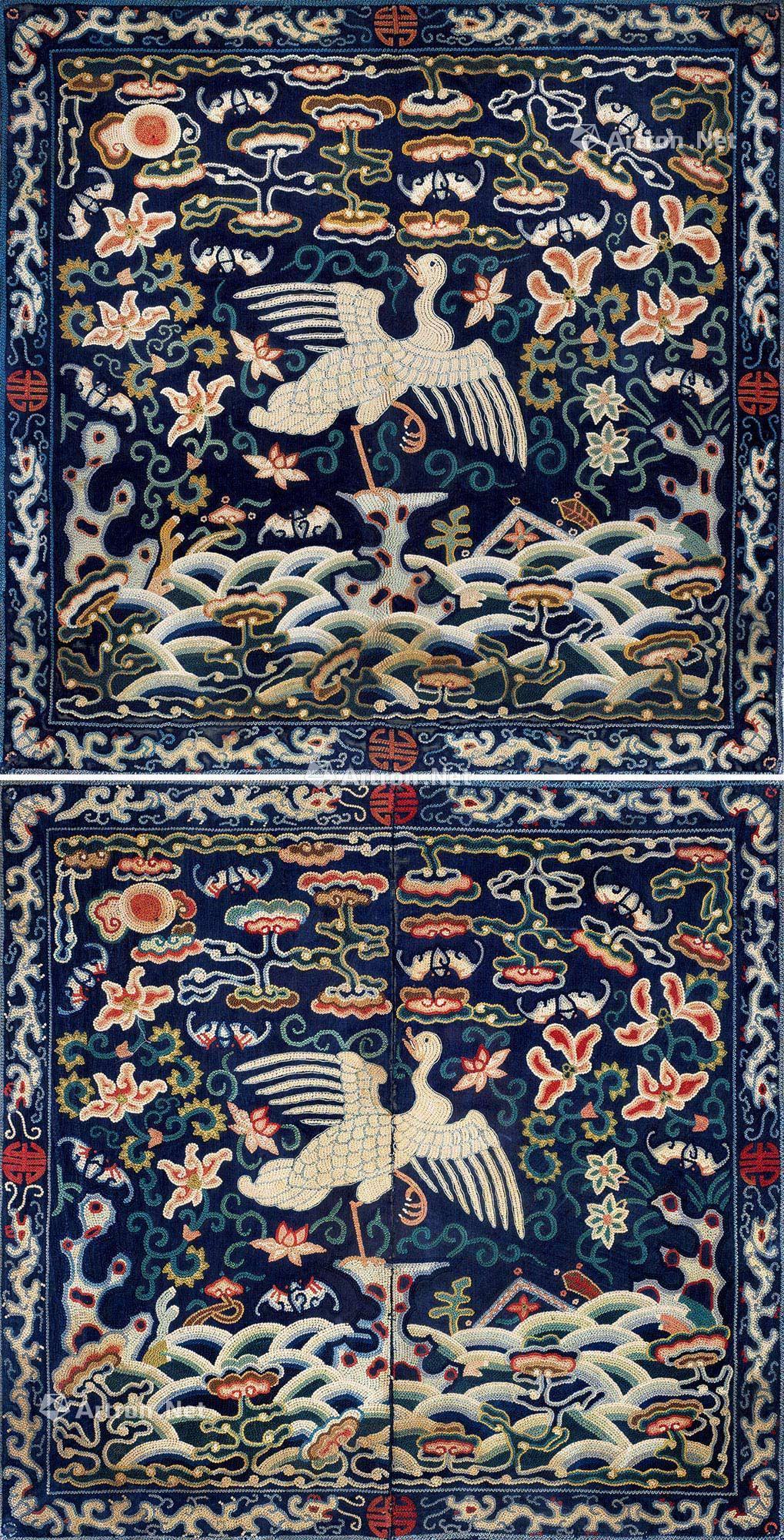 5033清嘉庆打籽绣四品文官云雁补子一对