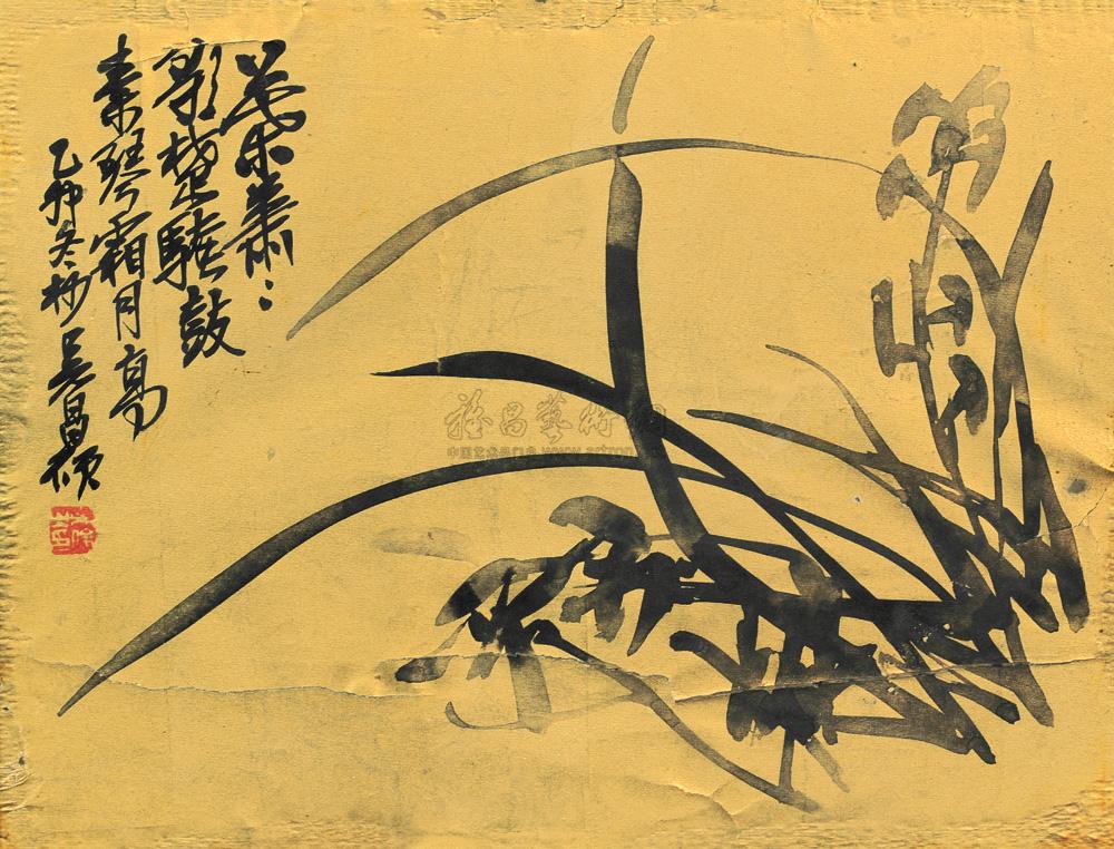 0010 兰花 镜片 水墨泥金