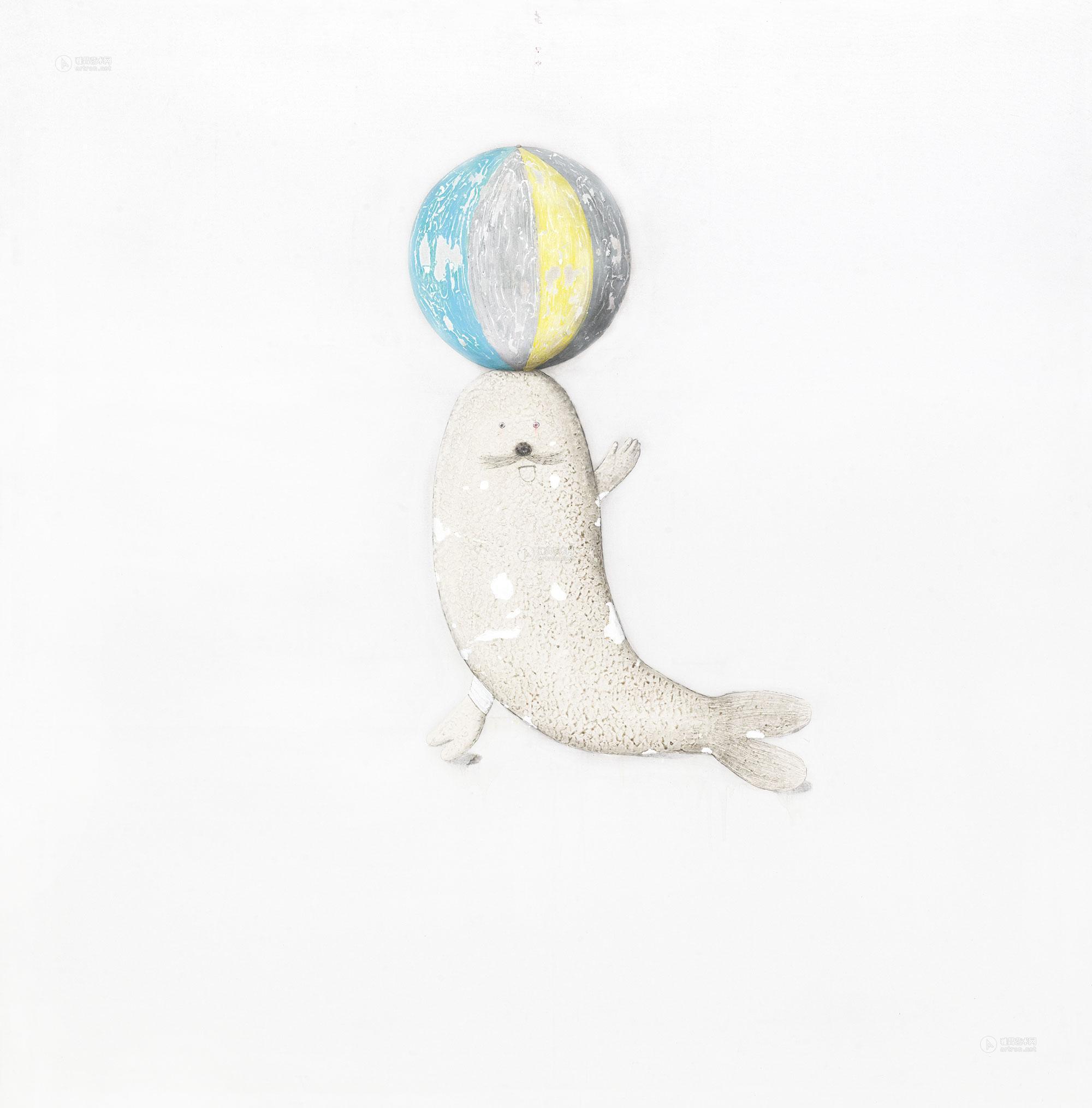 00392004年作海狮顶球布面油画