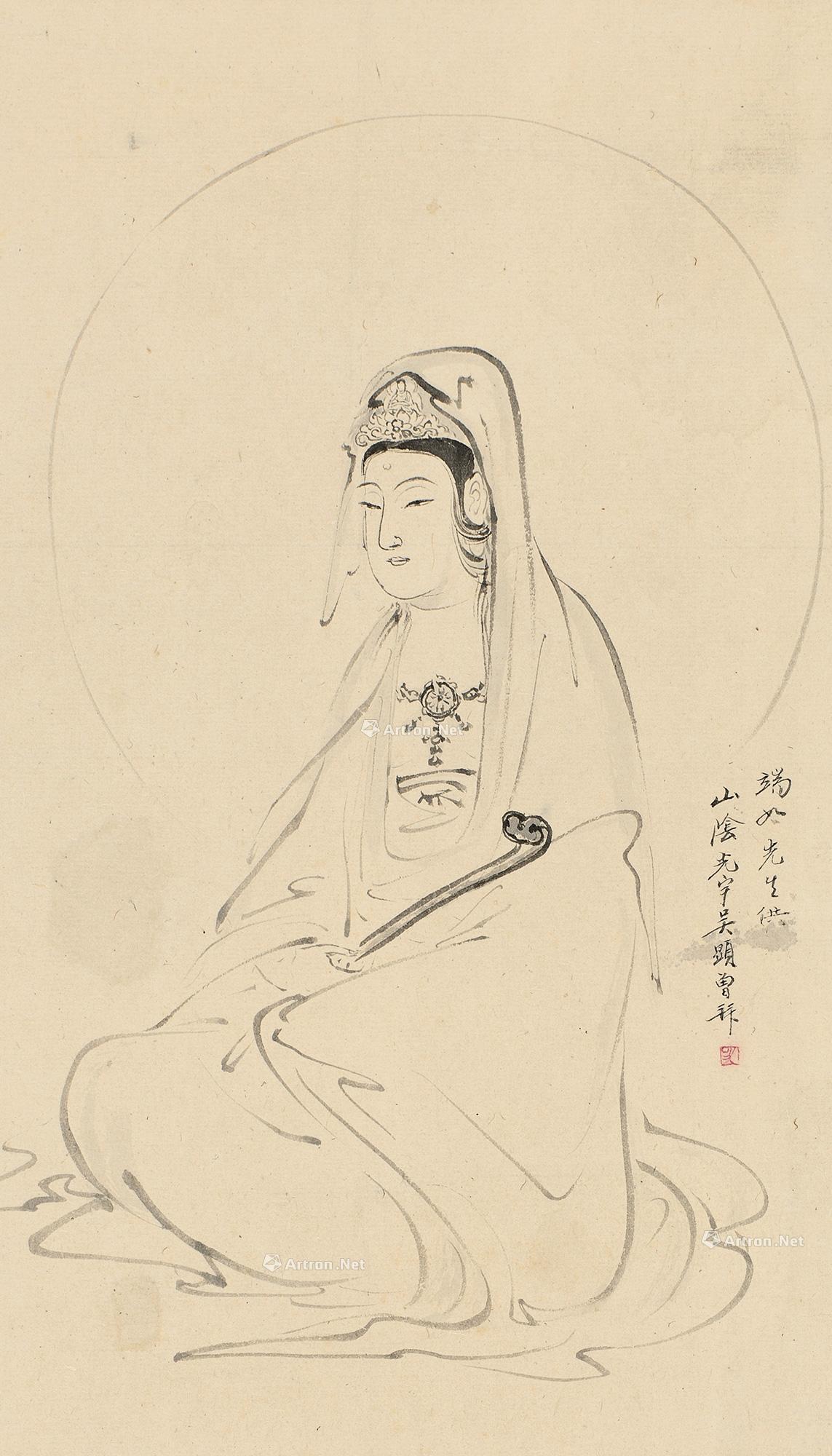 0051观音士大像镜心水墨纸本