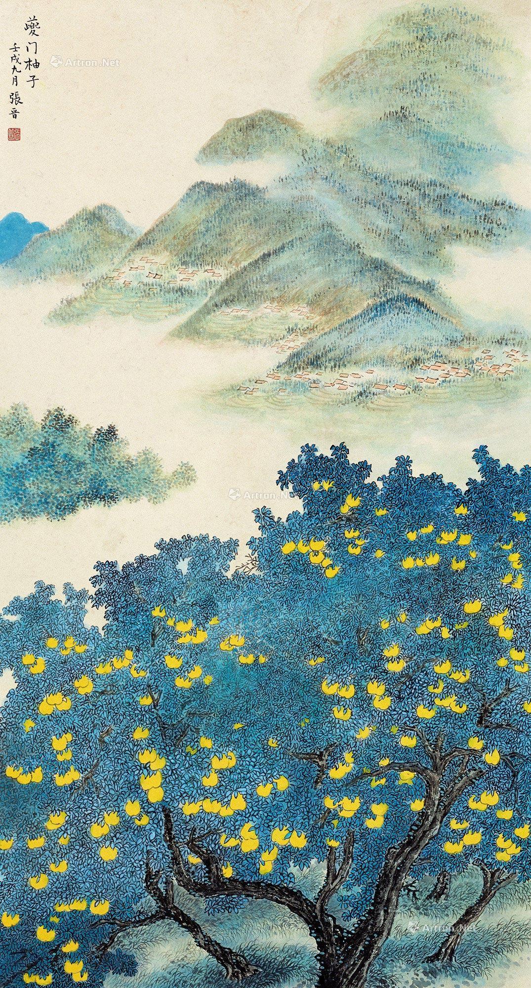 0006夔门柚子镜心设色纸本