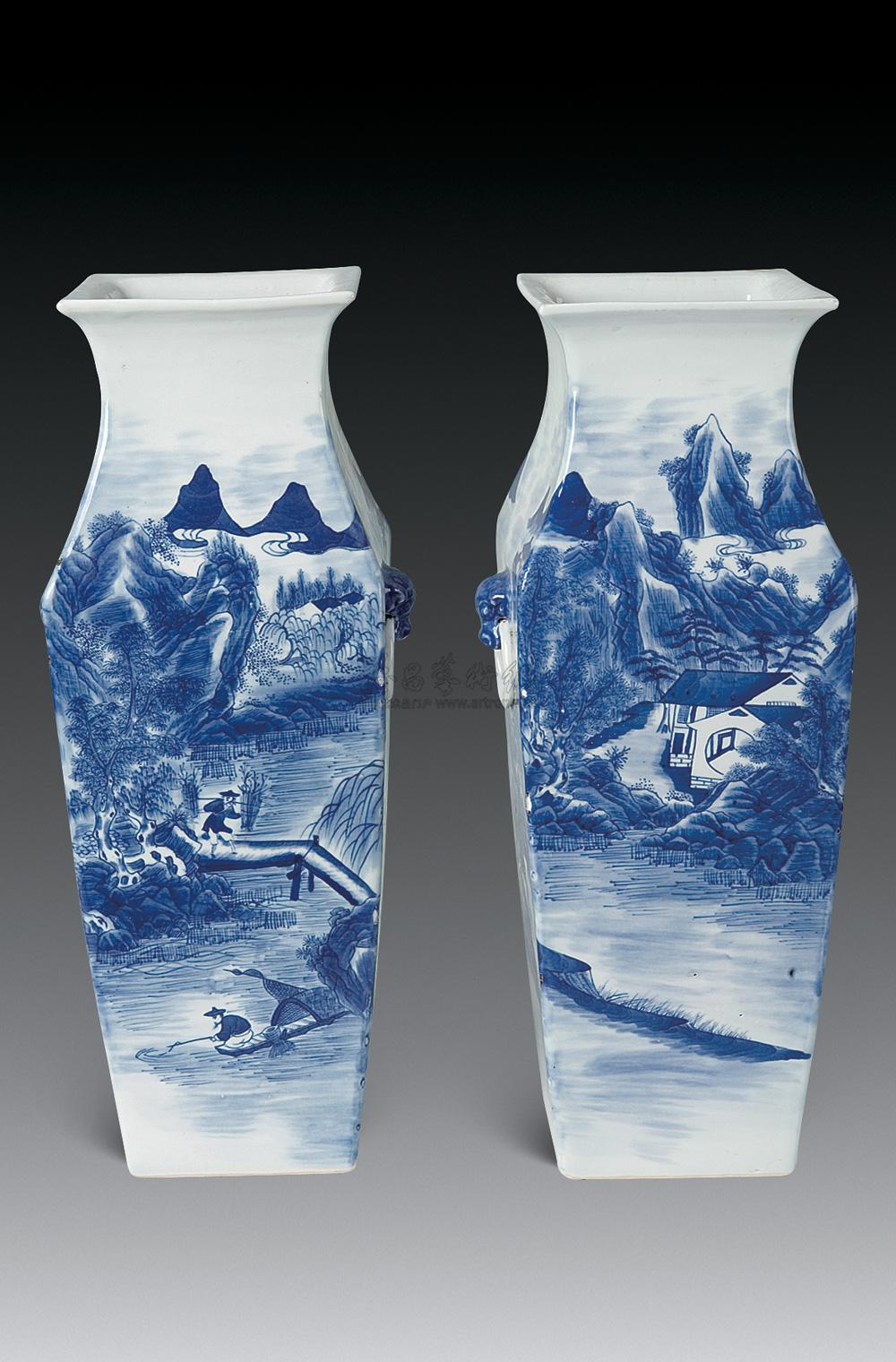 青花山水人物方瓶-中国瓷器专场-雅昌拍卖