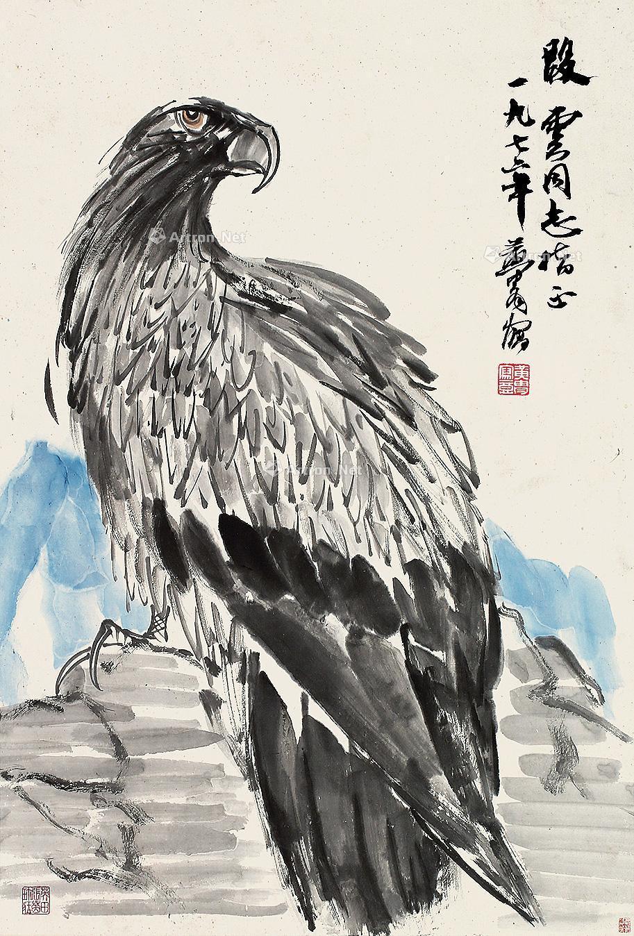 0071金雕图轴立轴连盒设色纸本