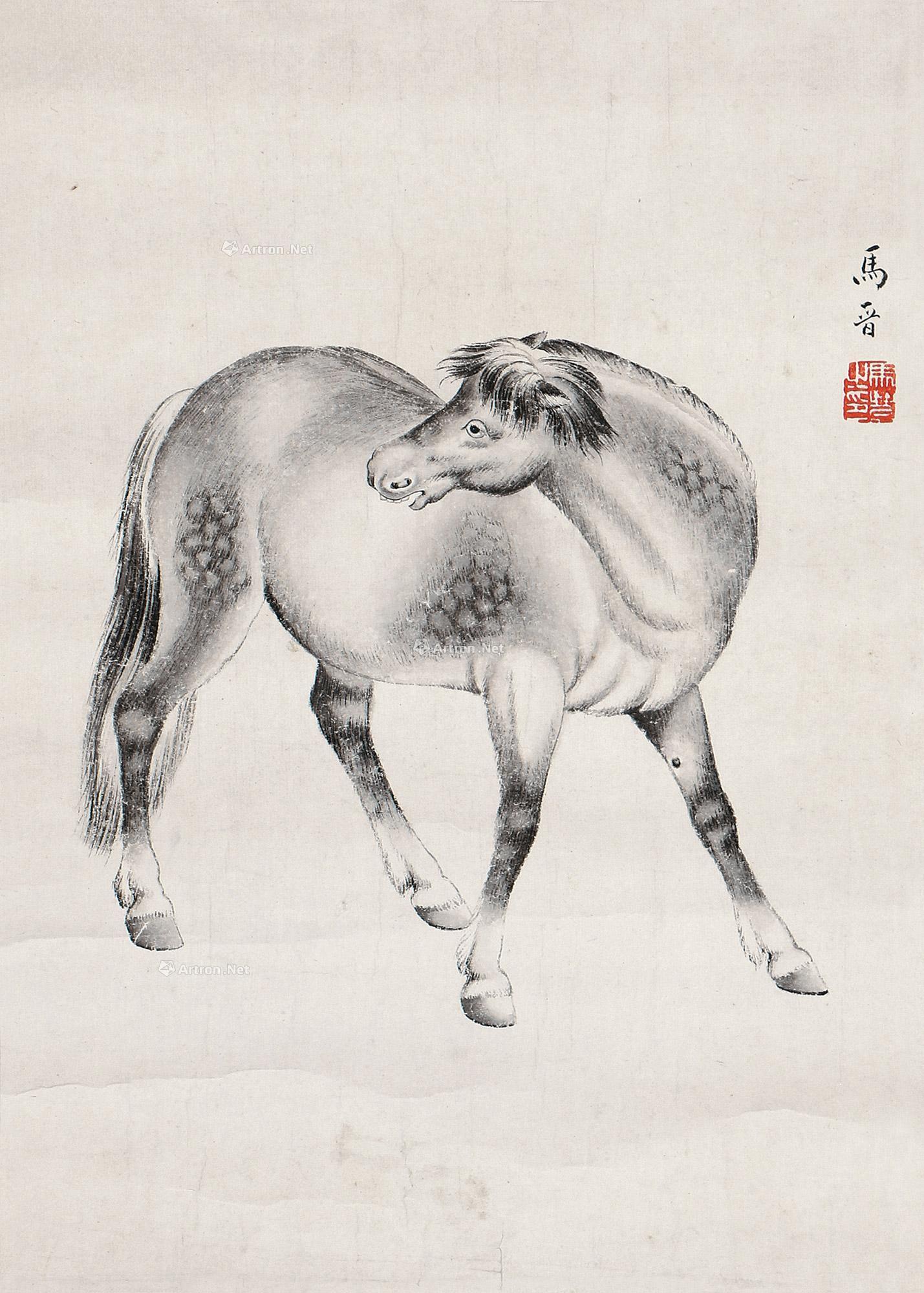 0038千里驹镜片水墨纸本