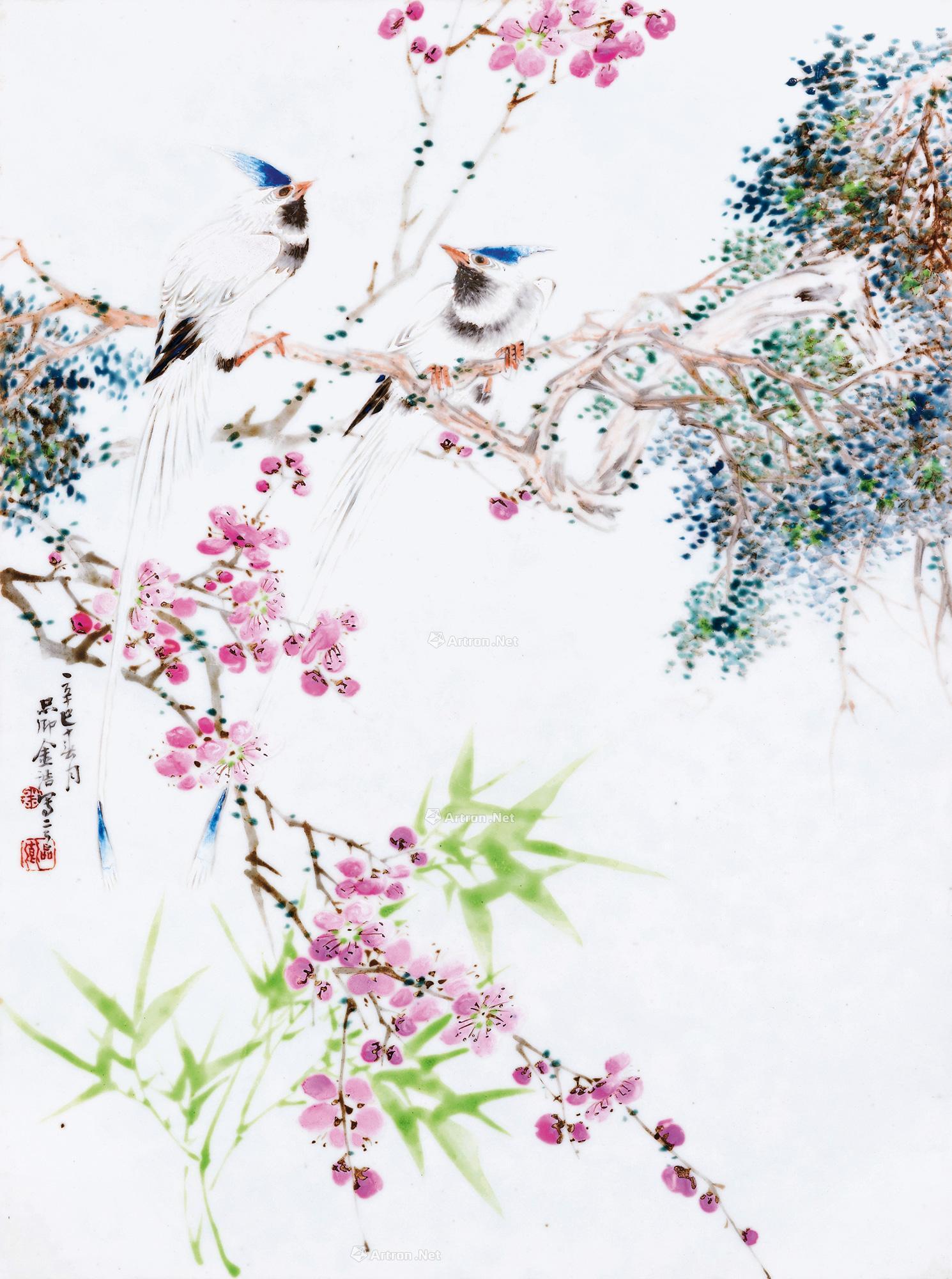 0831清光绪1881年浅绛彩花鸟瓷板