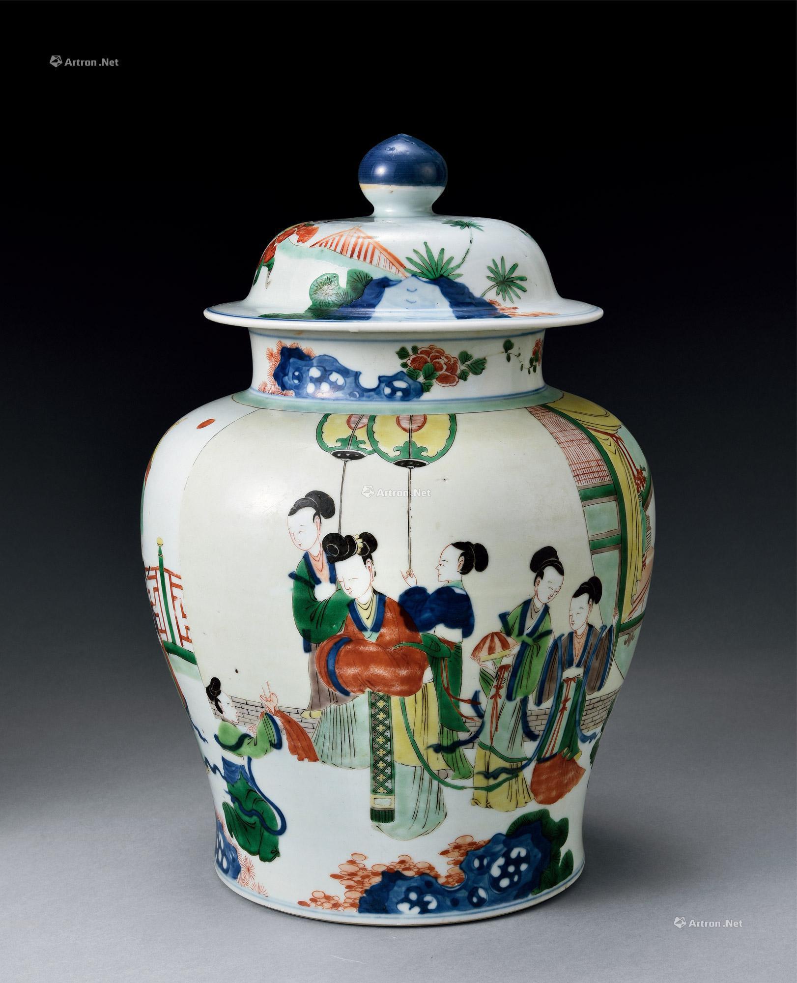 1798清康熙五彩人物纹将军罐
