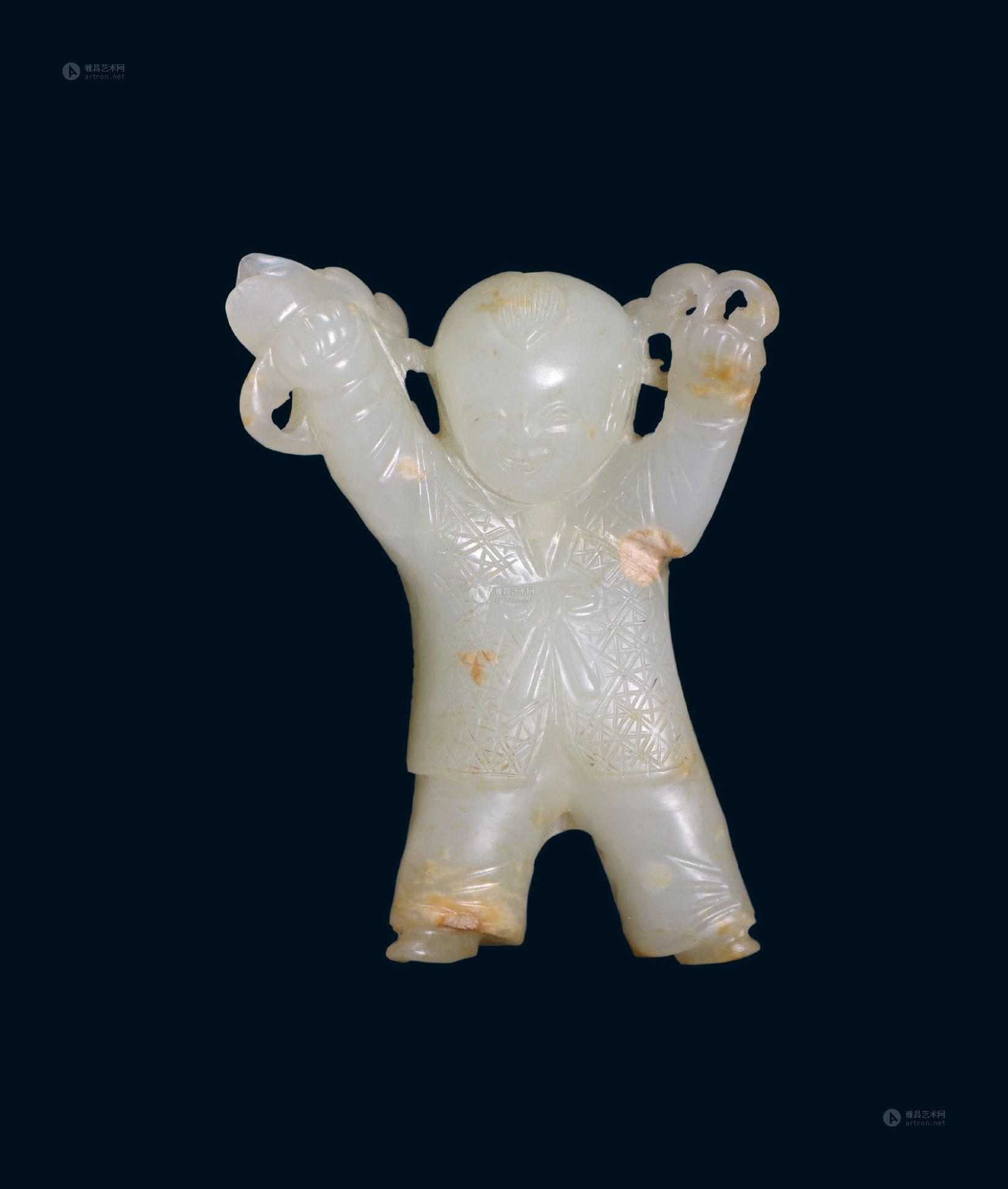 1020明代以前白玉雕执莲童子