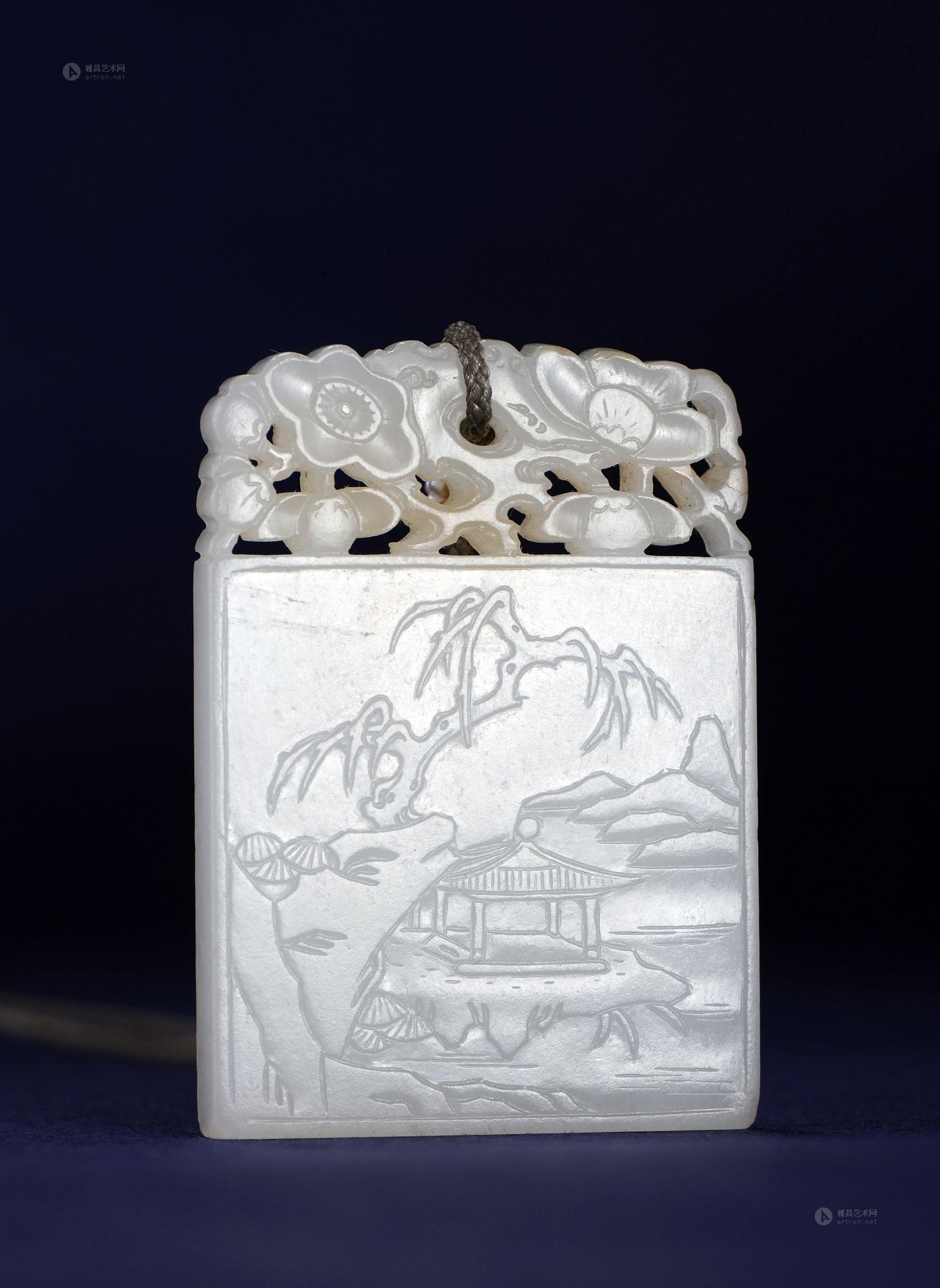 2154明代白玉雕山水诗文牌