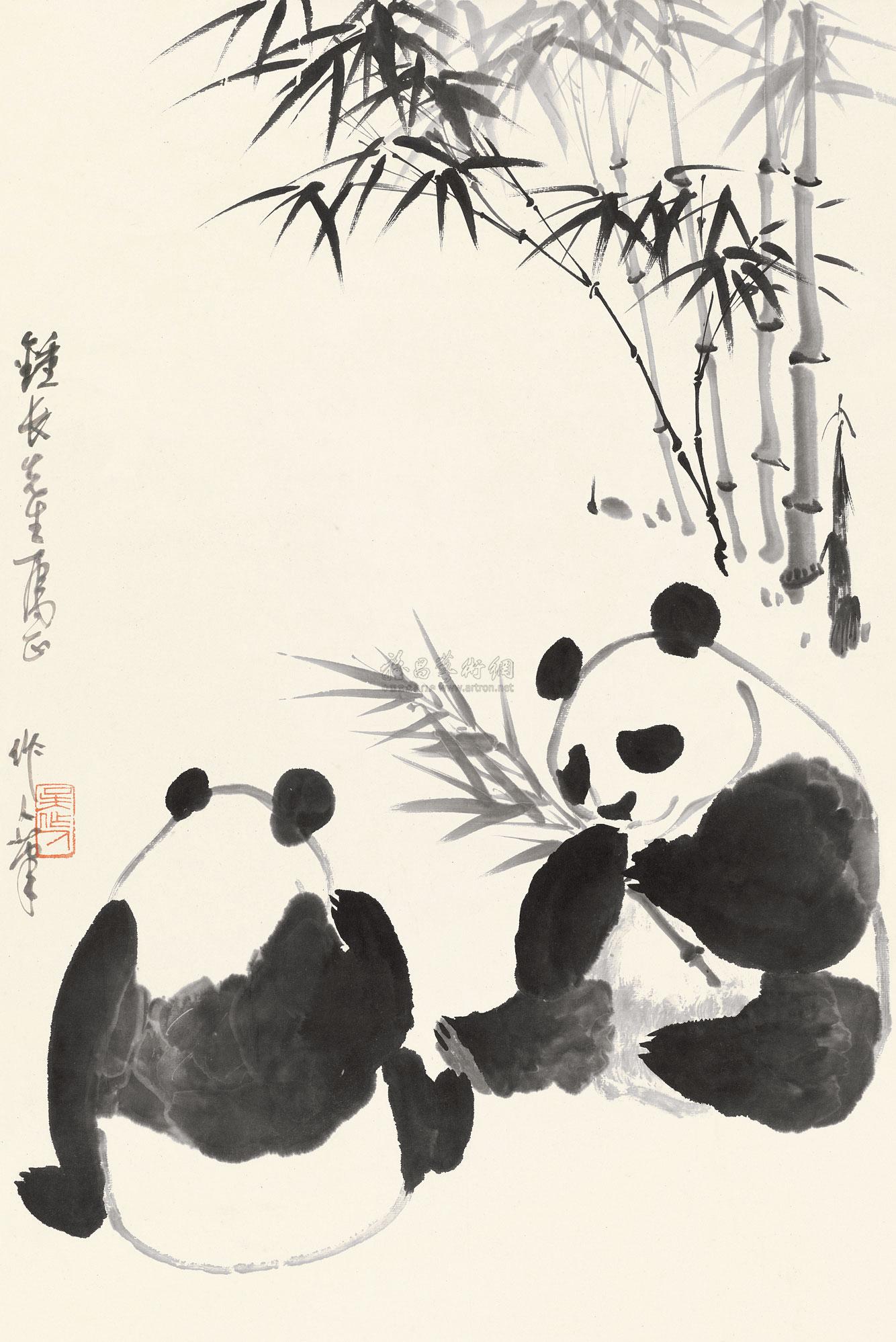 0223 熊猫 立轴 纸本