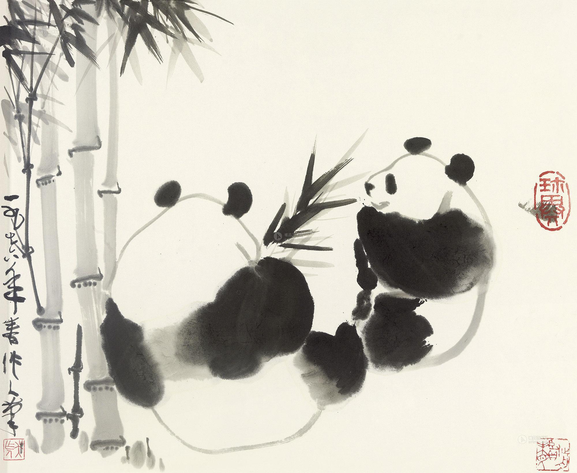 0878 熊猫 镜心 纸本