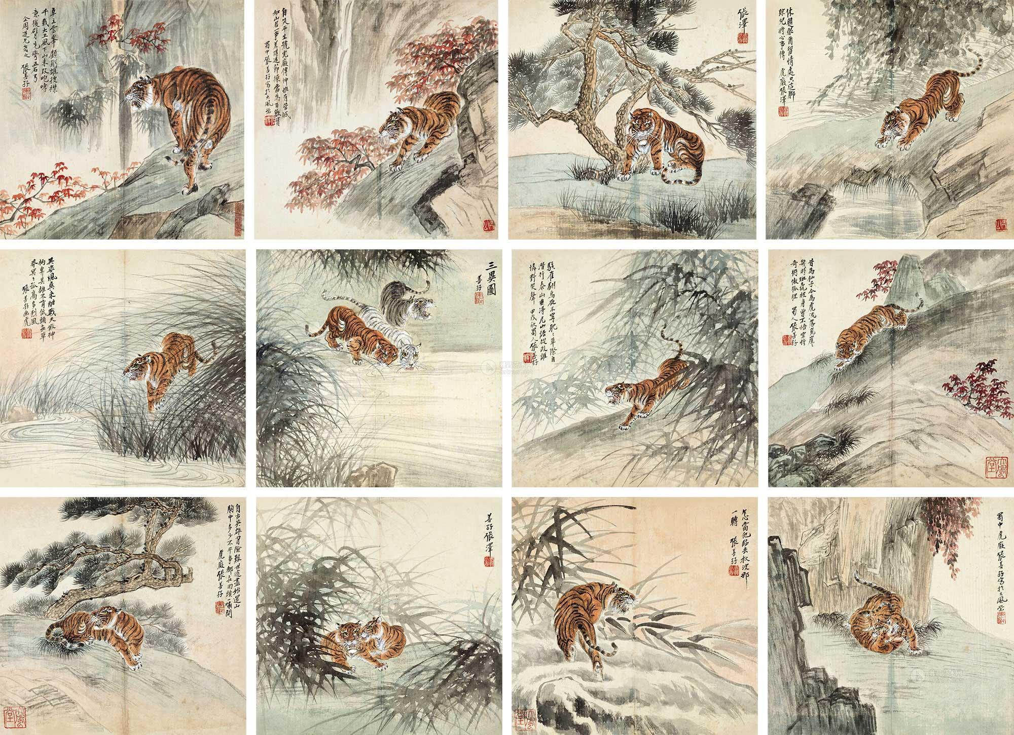 14131934年作猛虎图镜心十二开纸本