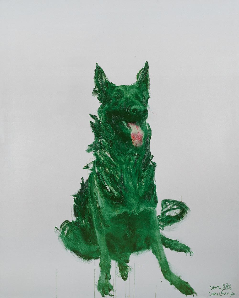07152002年作绿狗布面油画