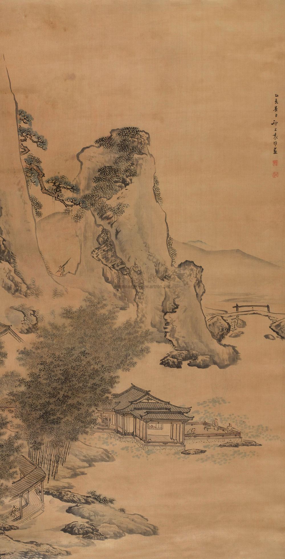 10451755年作荷亭消夏立轴绫本设色