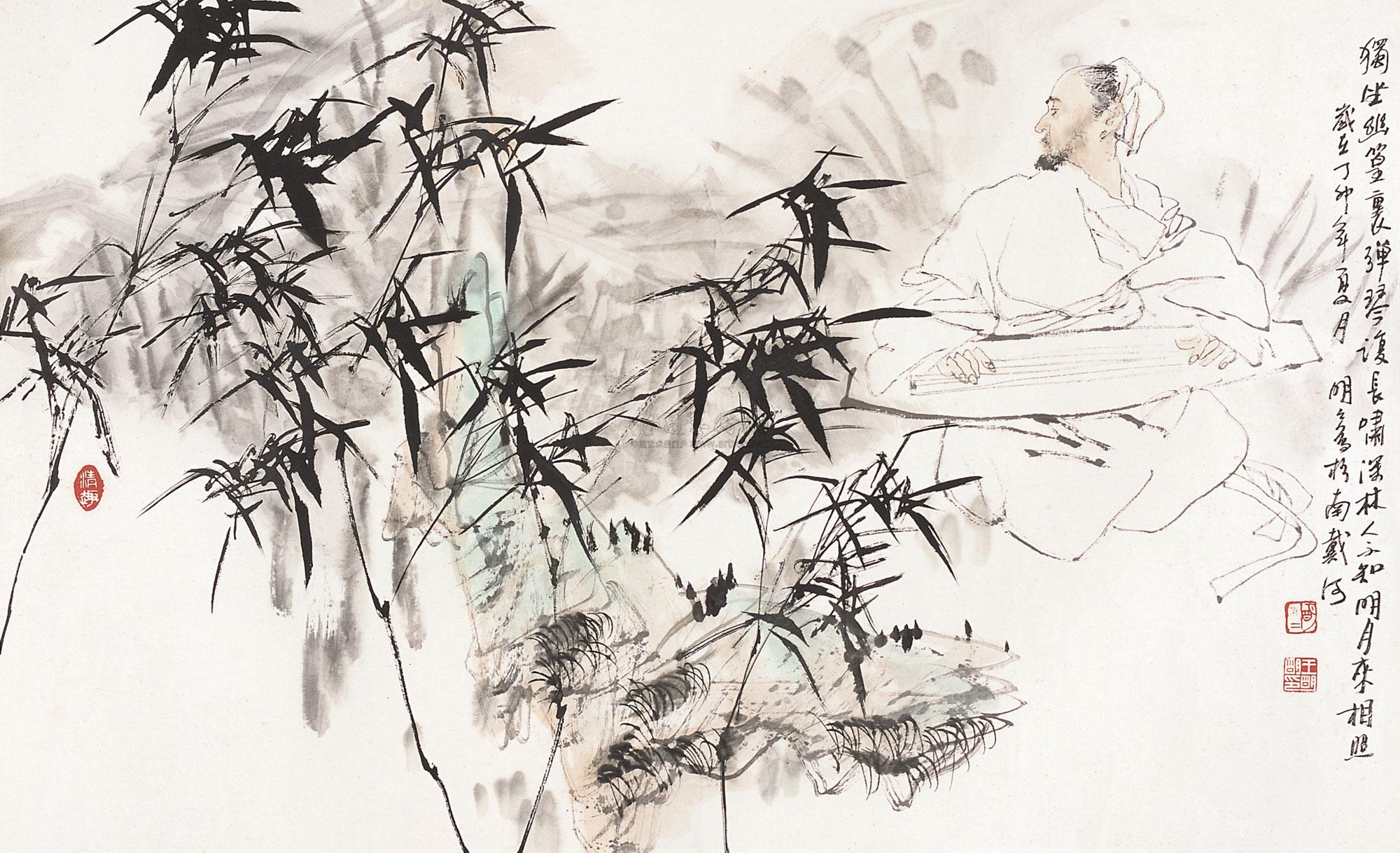 04141987年作竹里馆镜片设色纸本