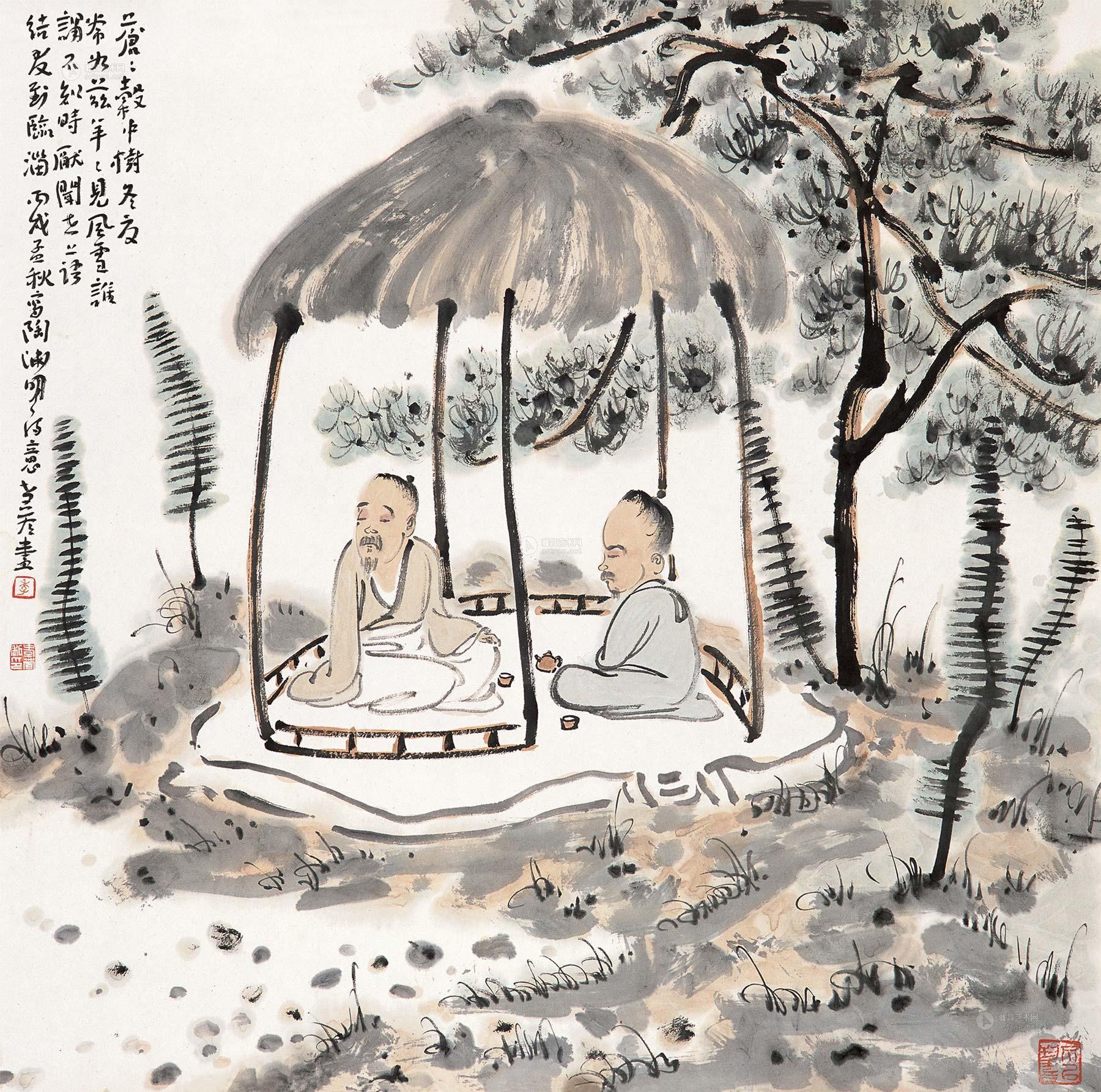 04072006年作陶渊明诗意镜片设色纸本