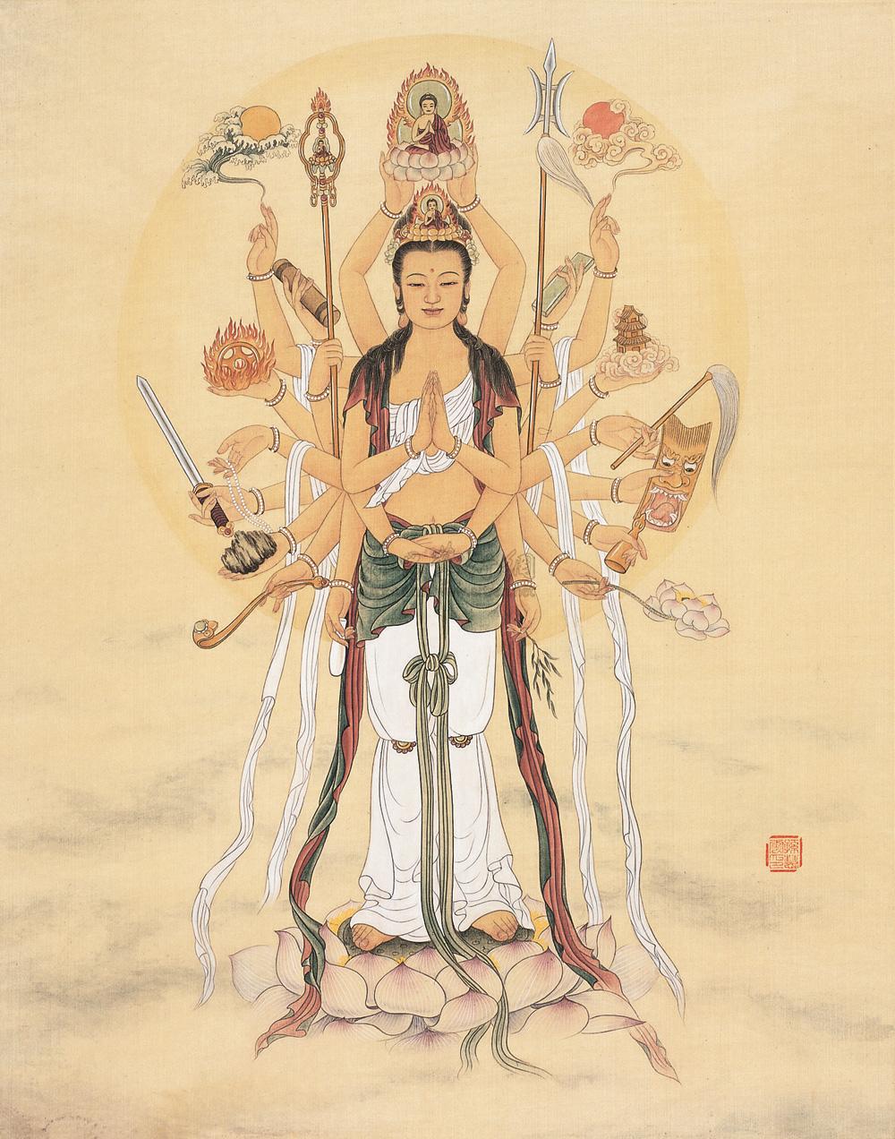 0012千手观音镜心设色绢本