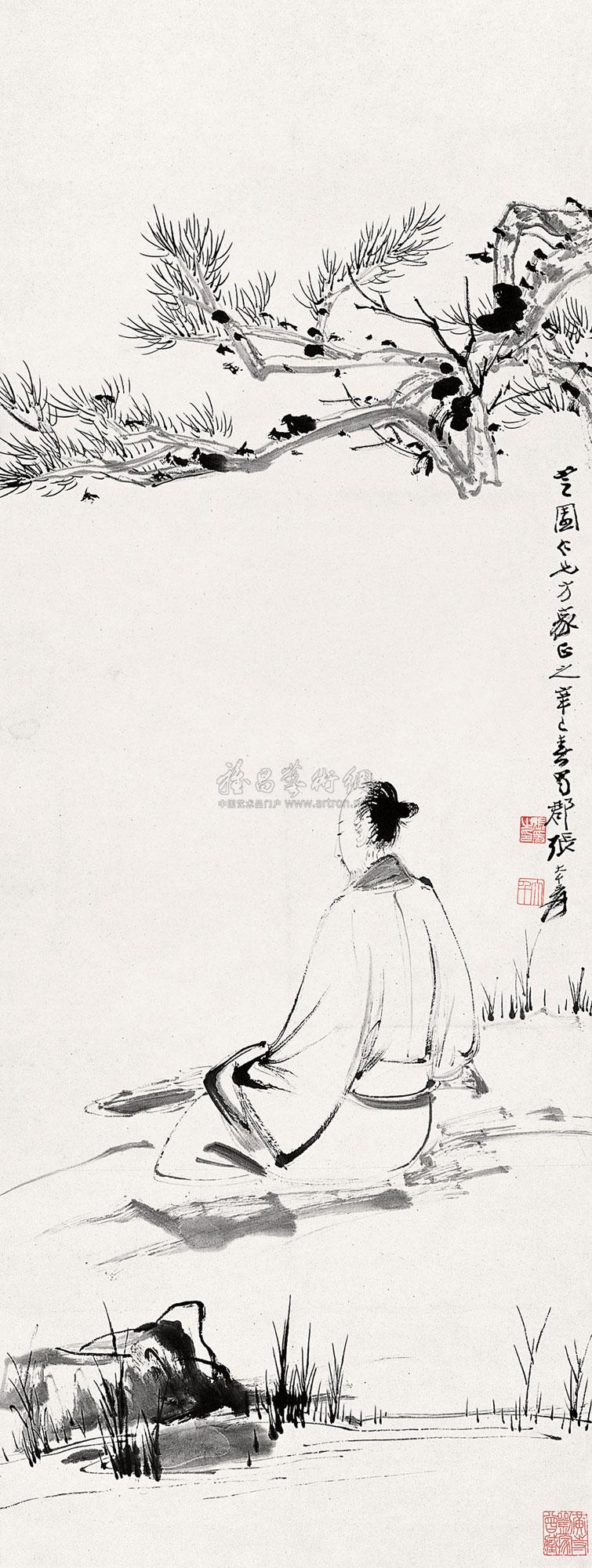 0634 1941年作 松下抚琴图 立轴 设色纸本