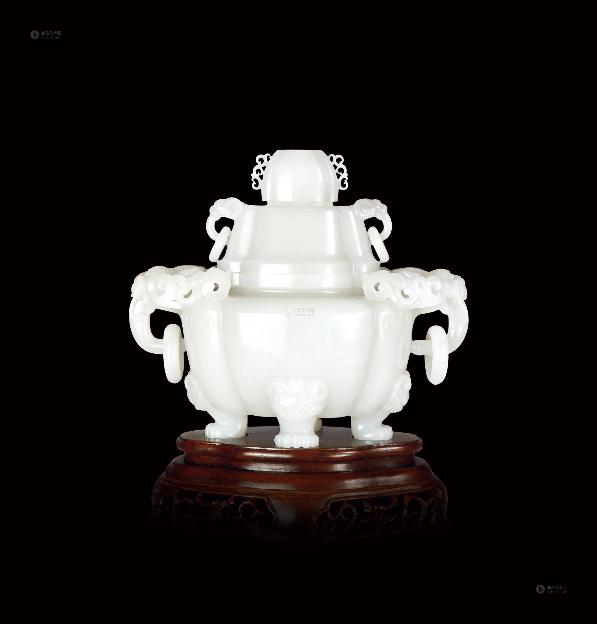 0321和田玉四足兽耳香炉