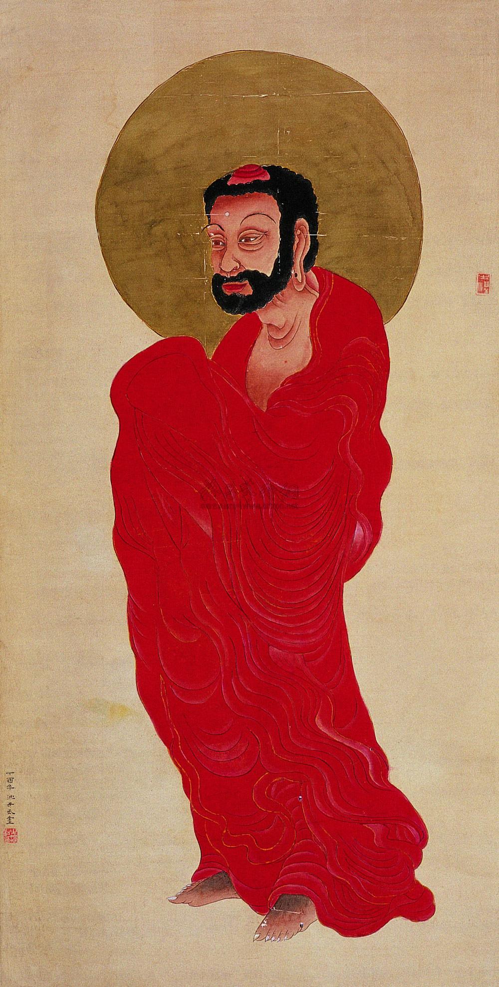 0103红衣达摩立轴绢本设色