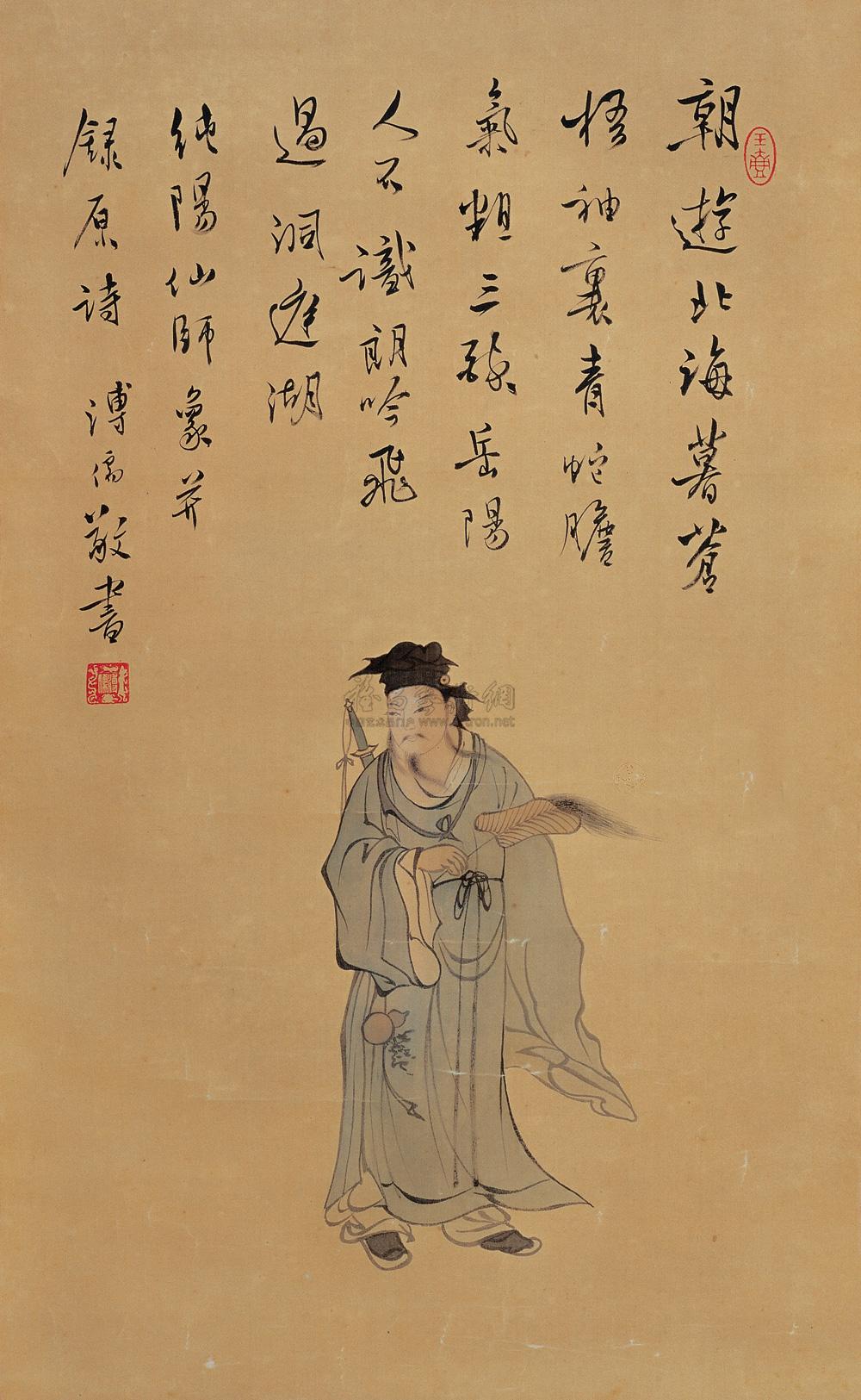 0096吕洞宾像镜心设色绢本