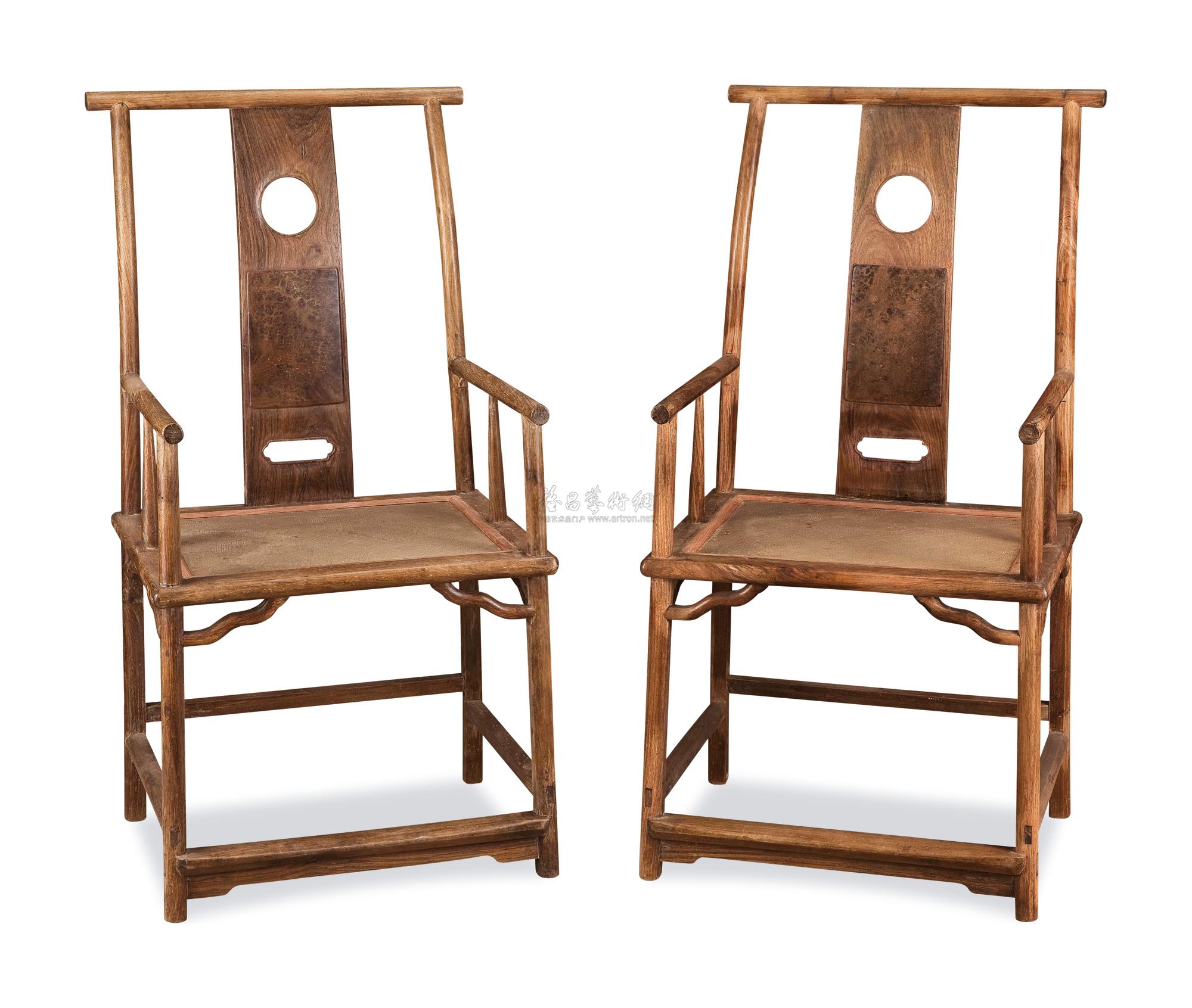 0227民国海南黄花梨四出头官帽椅一对