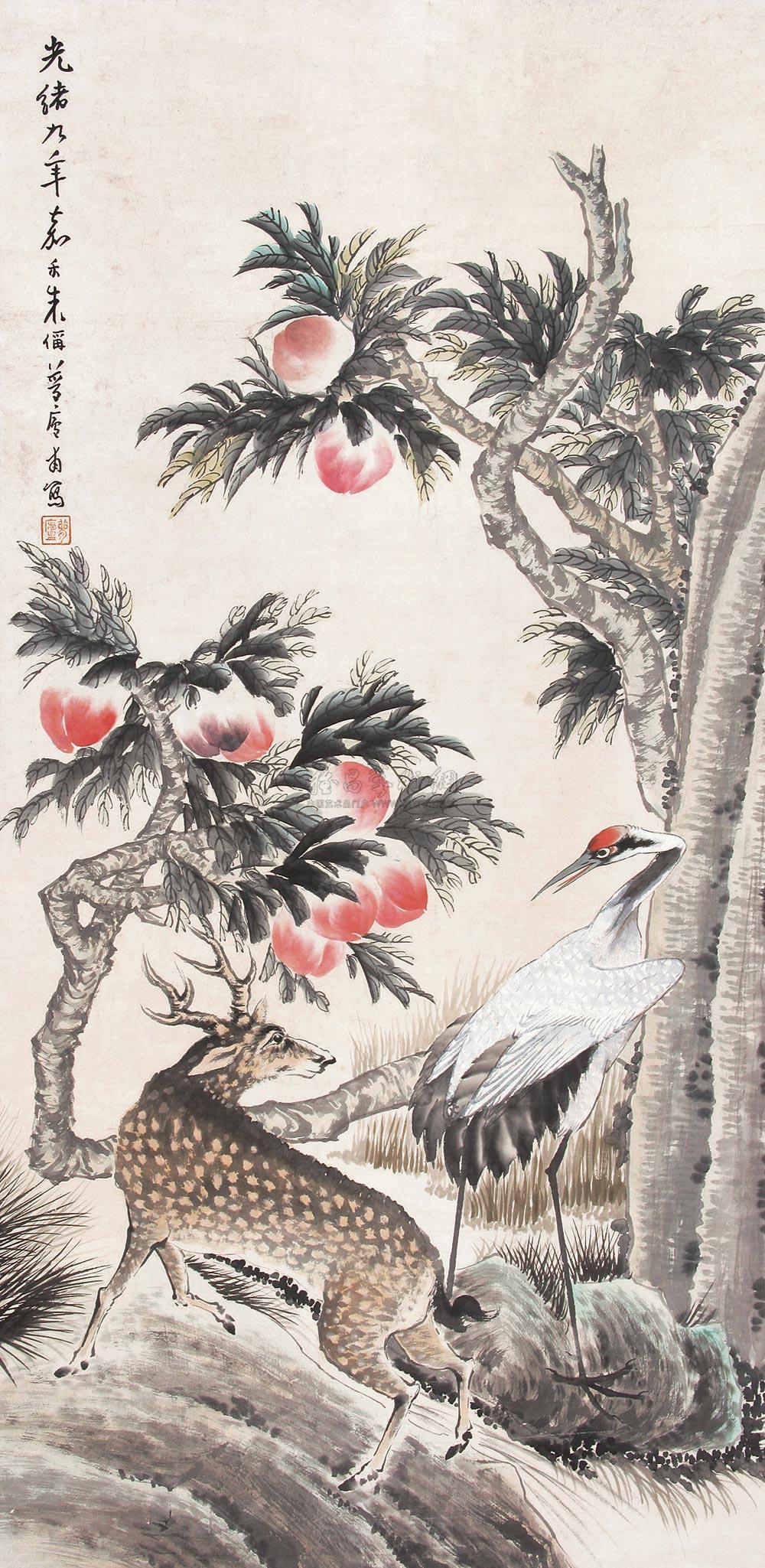 鹤鹿同寿-国画,油画-雅昌拍卖