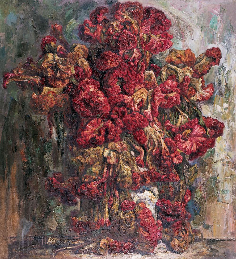 0059 鸡冠花 布面 油画