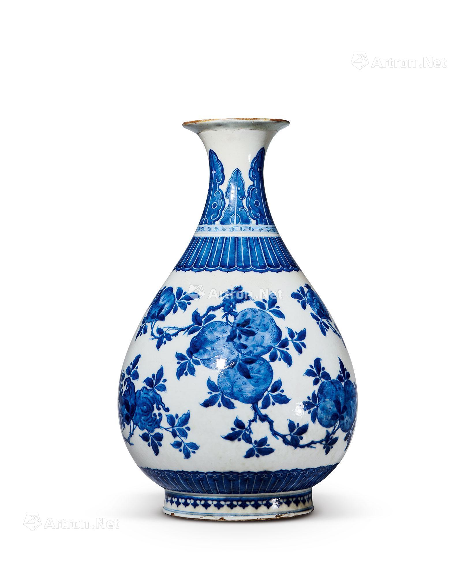 浆胎青花三多玉壶春瓶-太白甄选瓷器专场-雅昌拍卖