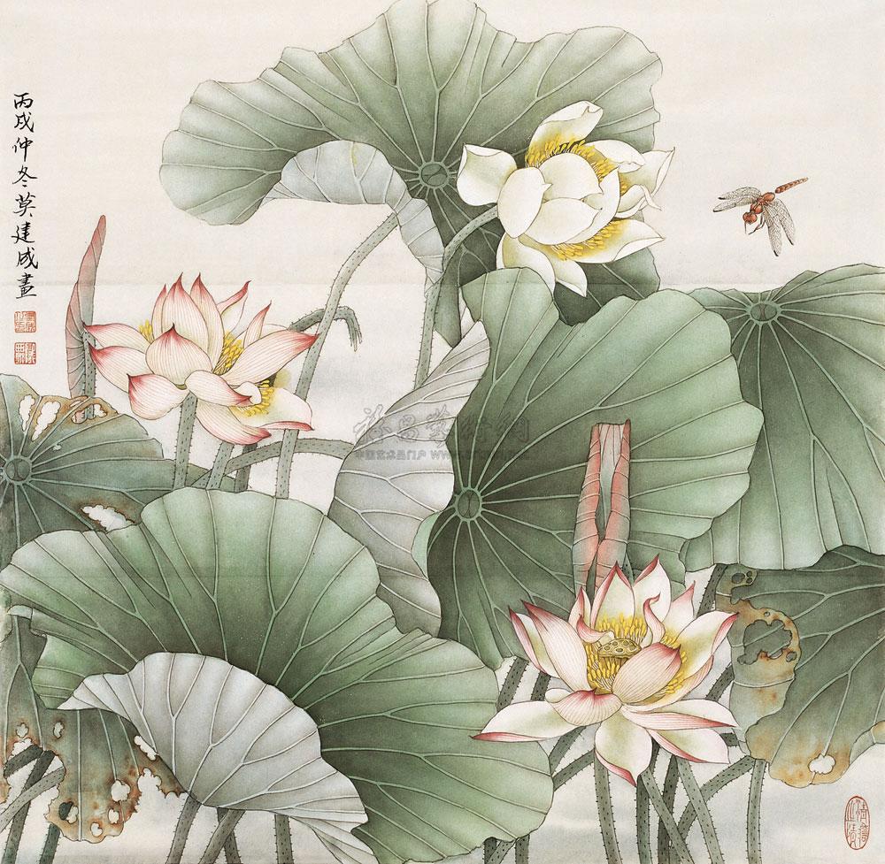 0087工笔荷花软片设色纸本