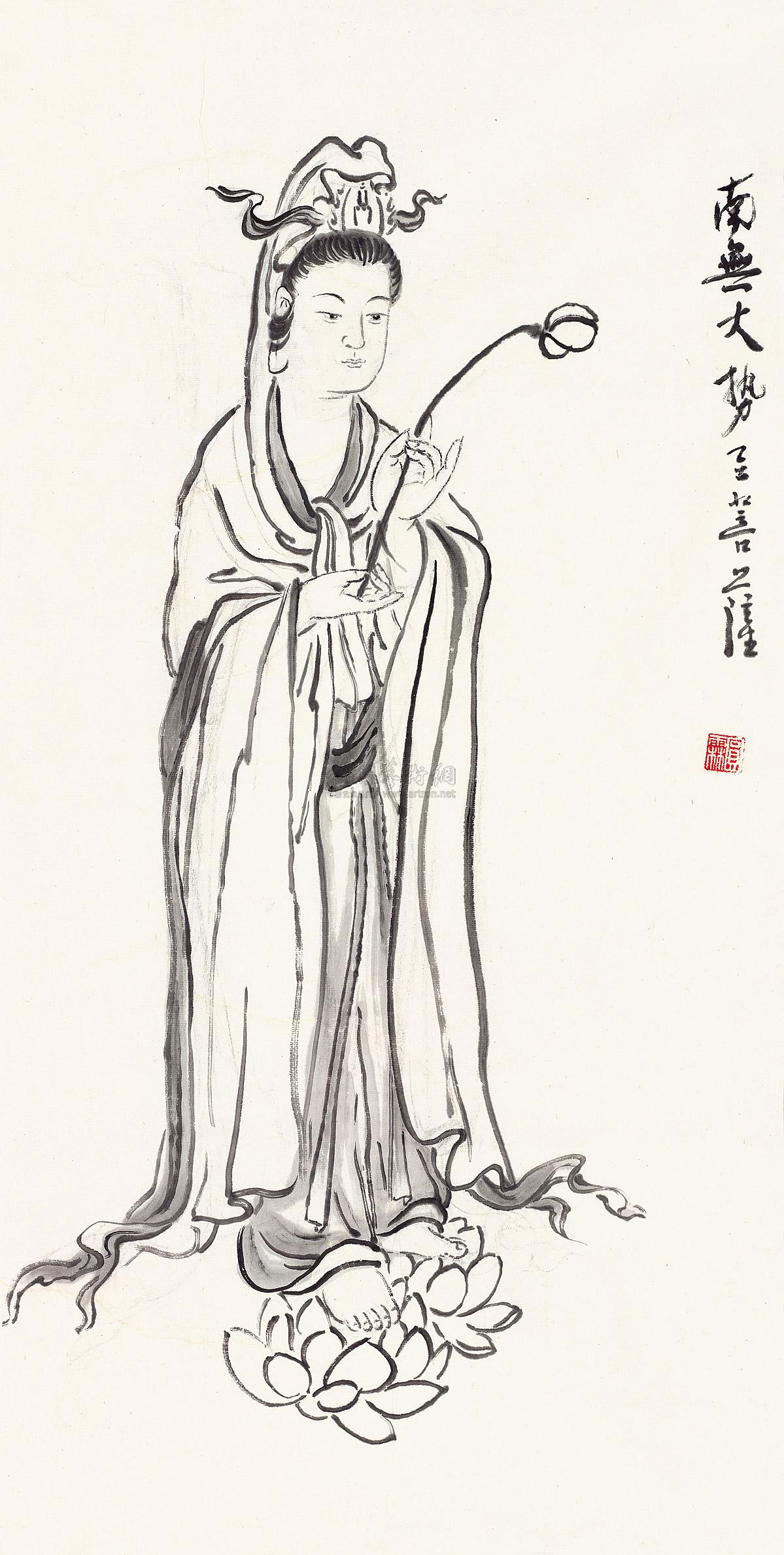 0448大势至菩萨镜心水墨纸本