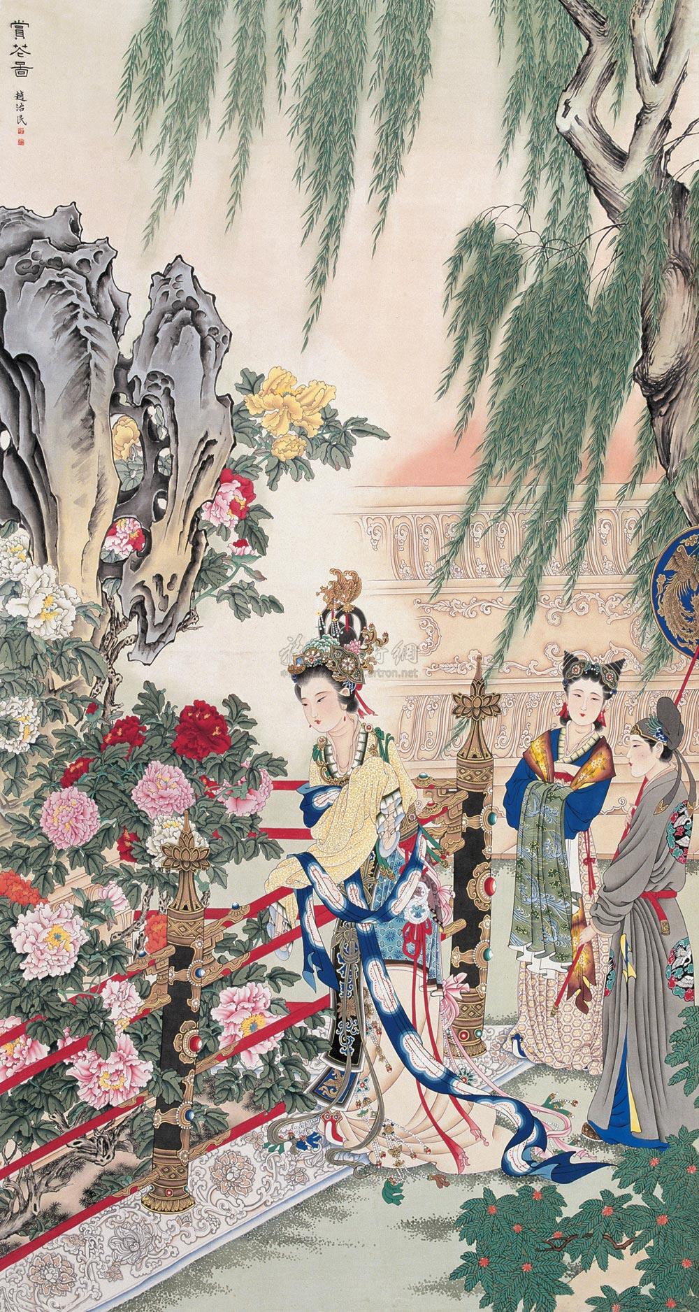 0020赏花图立轴设色纸本