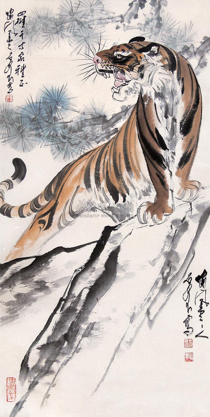 0147 虎啸山林 立轴 设色纸本