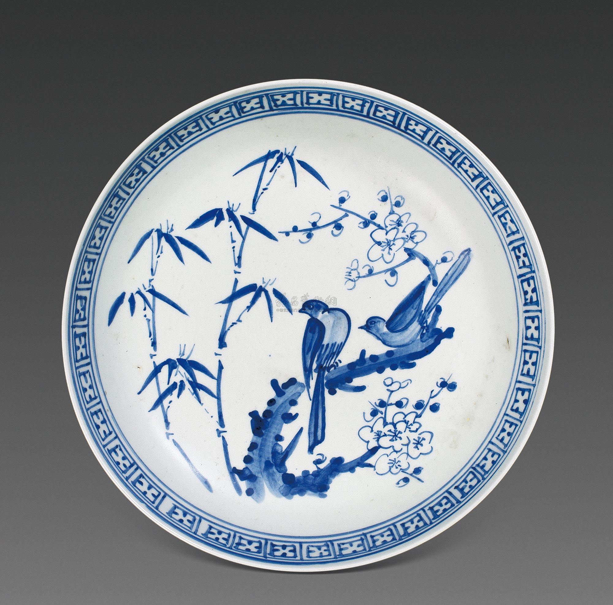 1098 清代 青花花鸟纹盘