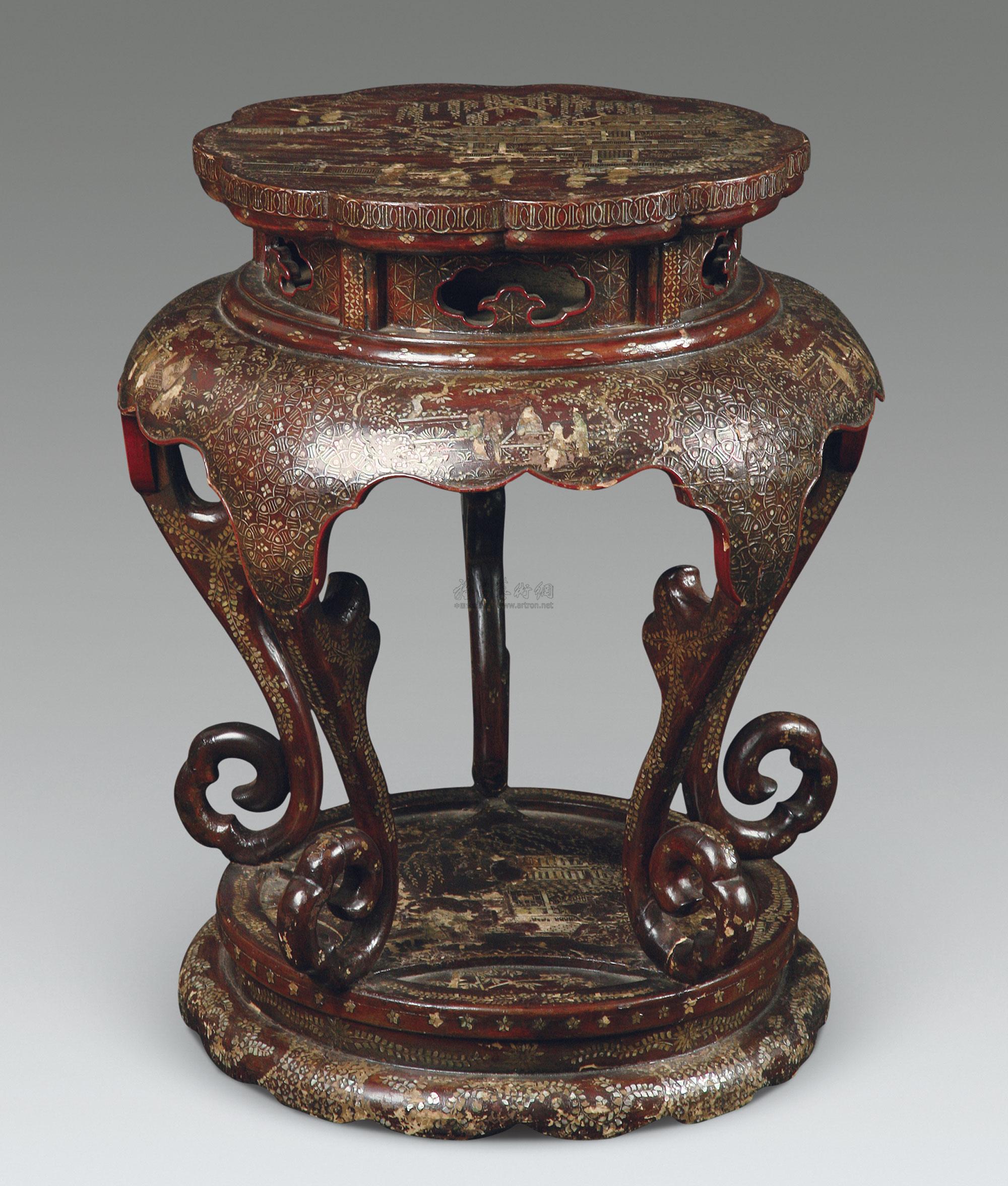 朱漆嵌螺钿香几-明清古典家具及文房雅玩专场(二)-雅昌拍卖