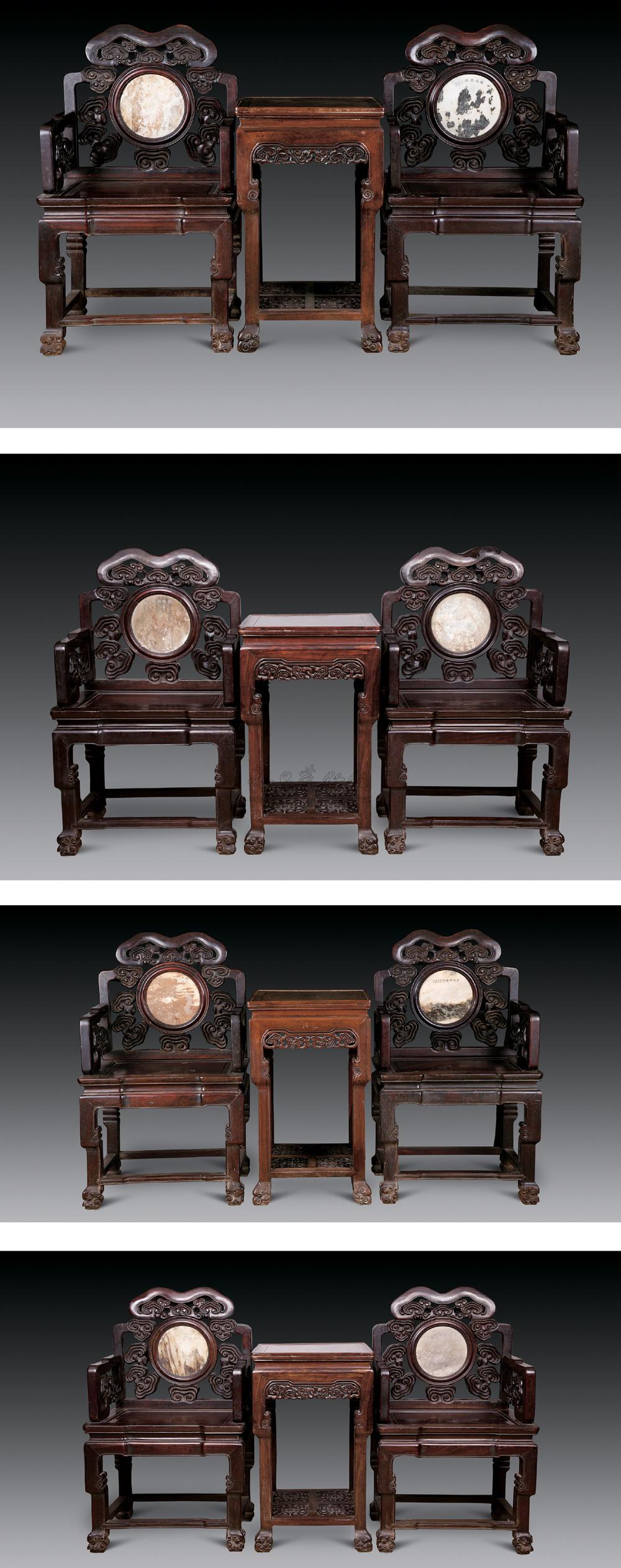 0088 红木灵芝纹太师椅 (八椅四几)