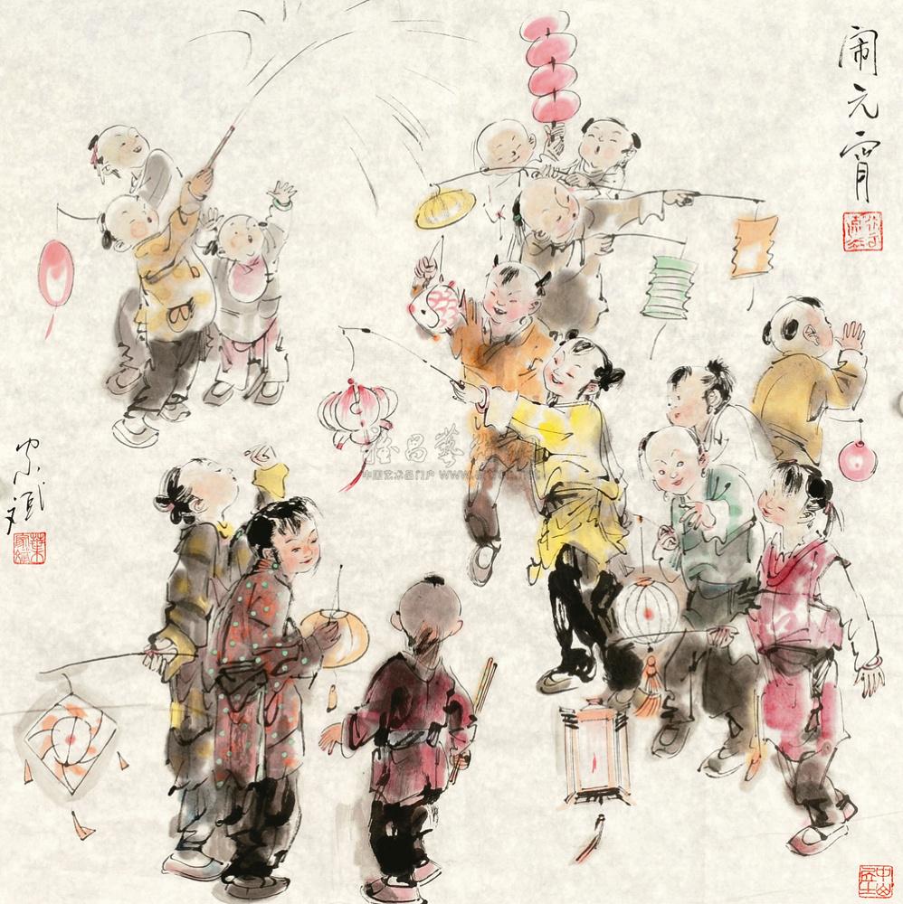 0075闹元宵画心设色纸本