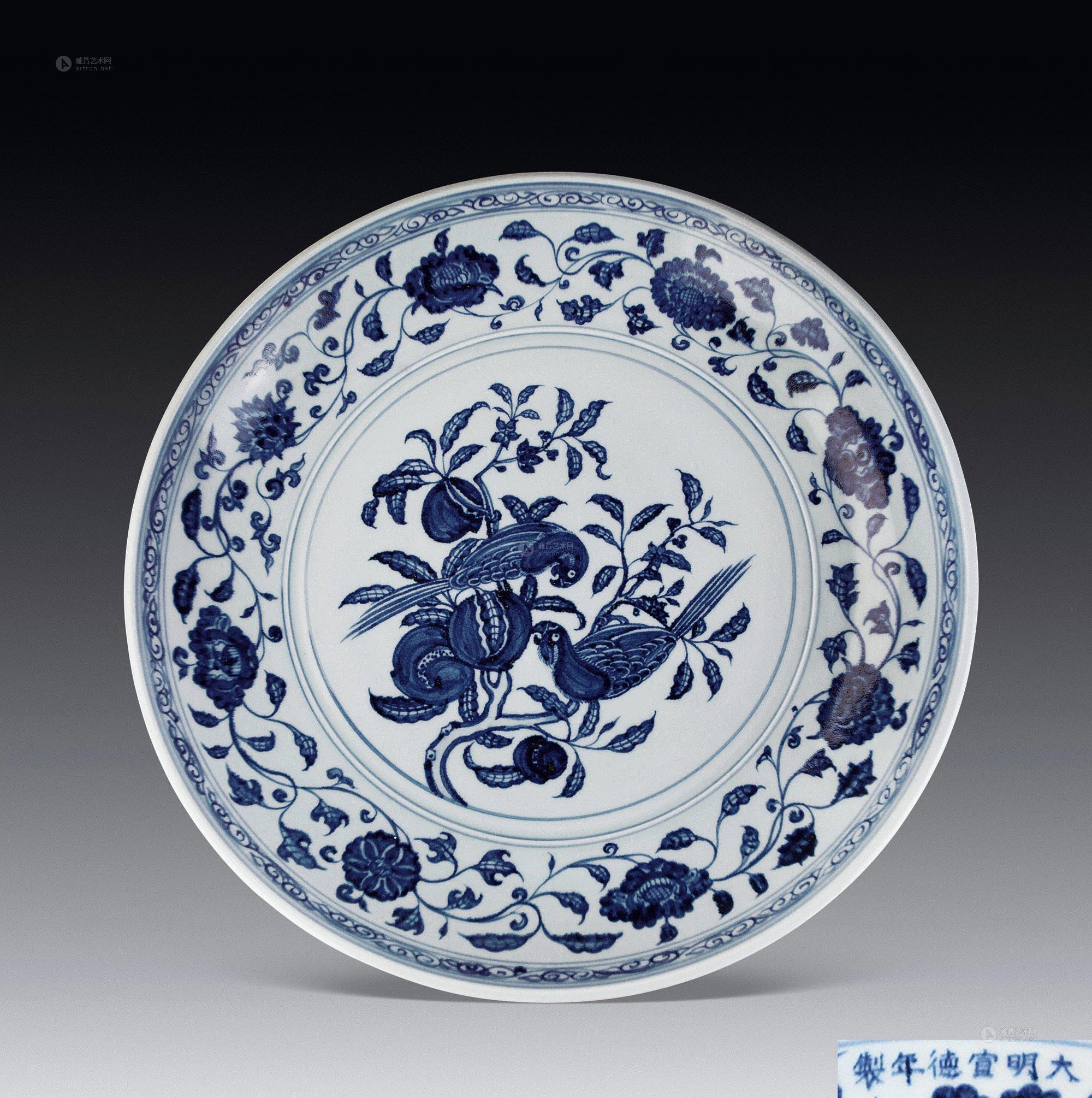 青花鹦鹉纹盘-书画 玉杂 瓷器 银币-雅昌拍卖