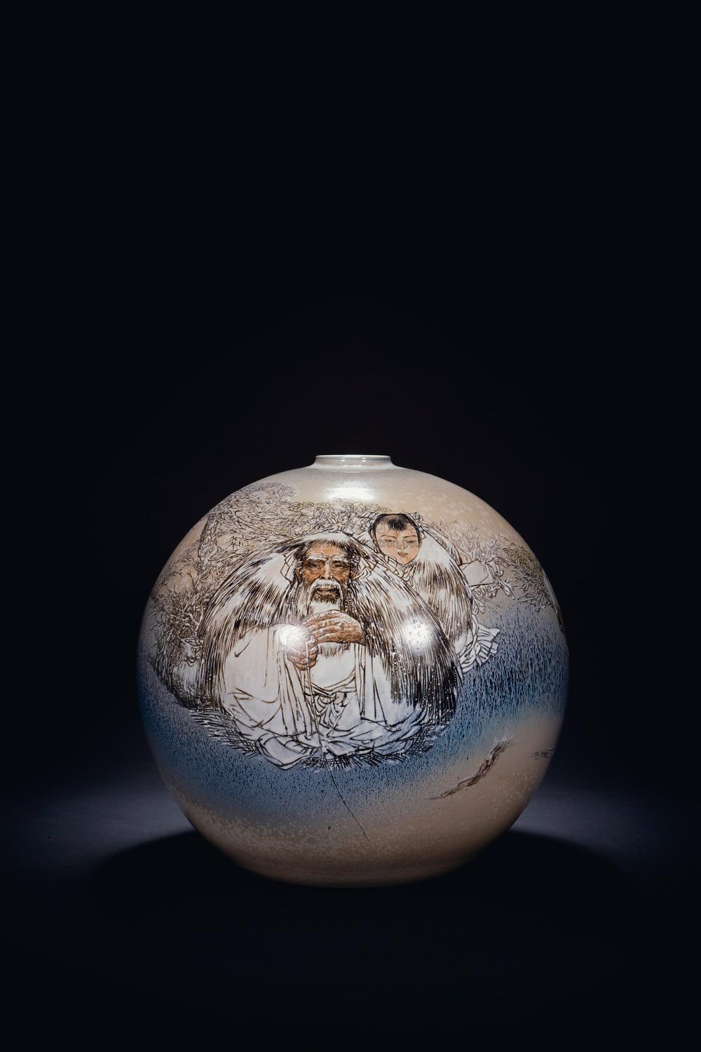 0177 2005年 饶晓晴 粉彩《独钓寒江雪》瓶